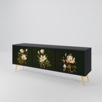 FLORAL NOIR 3-Door TV Stand in Black Finish