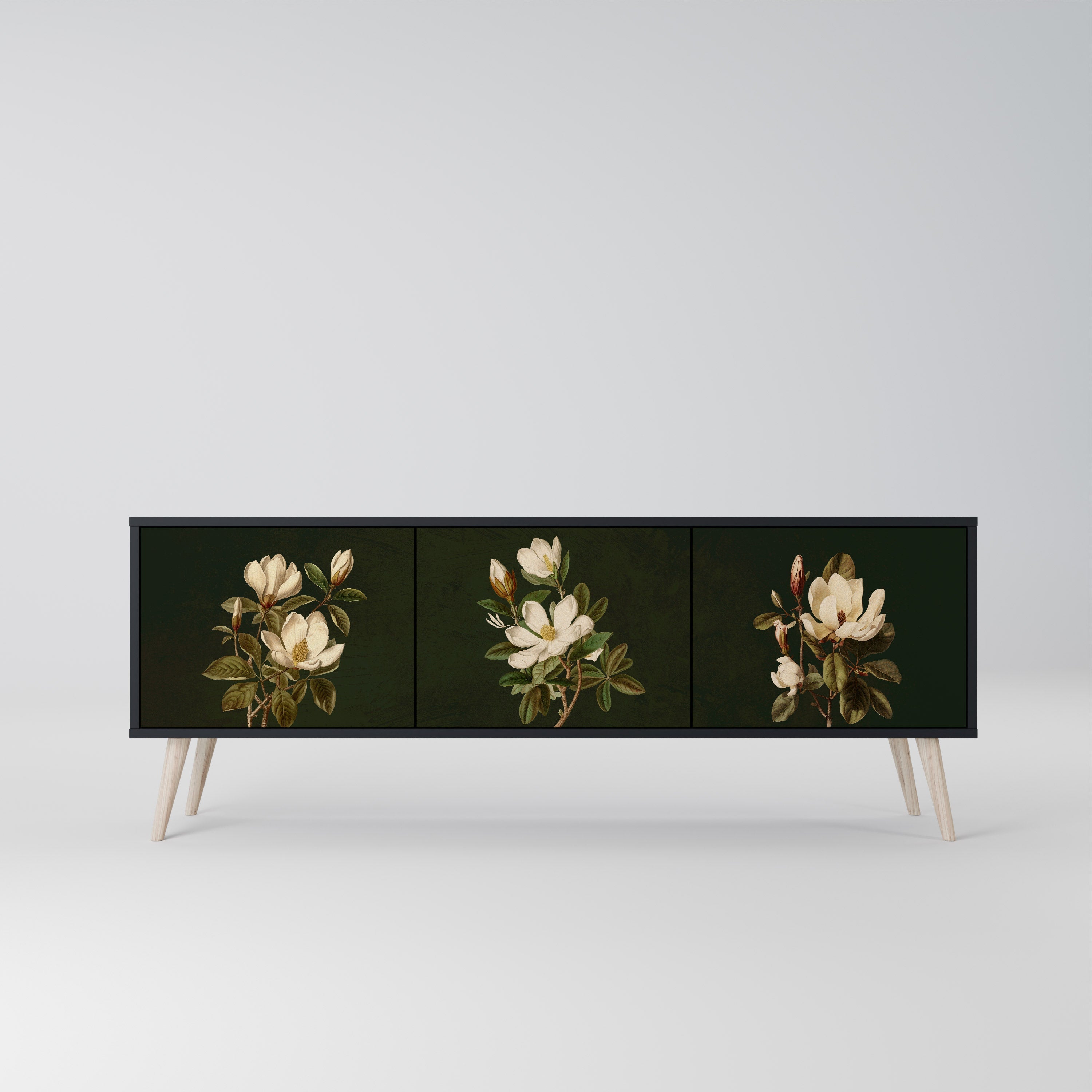 FLORAL NOIR Móvel de TV com 3 Portas em Acabamento Preto