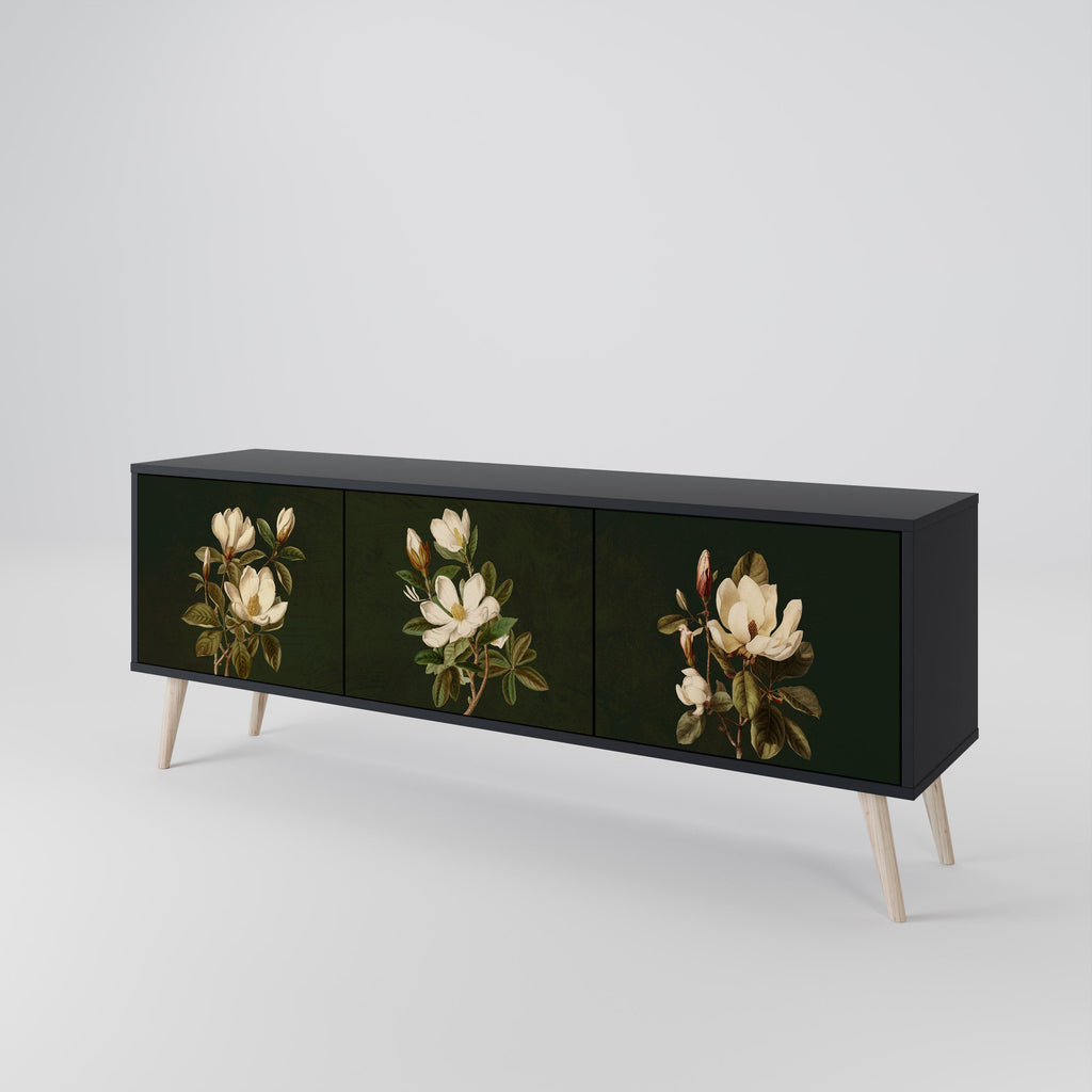 FLORAL NOIR 3-Door TV Stand in Black Finish