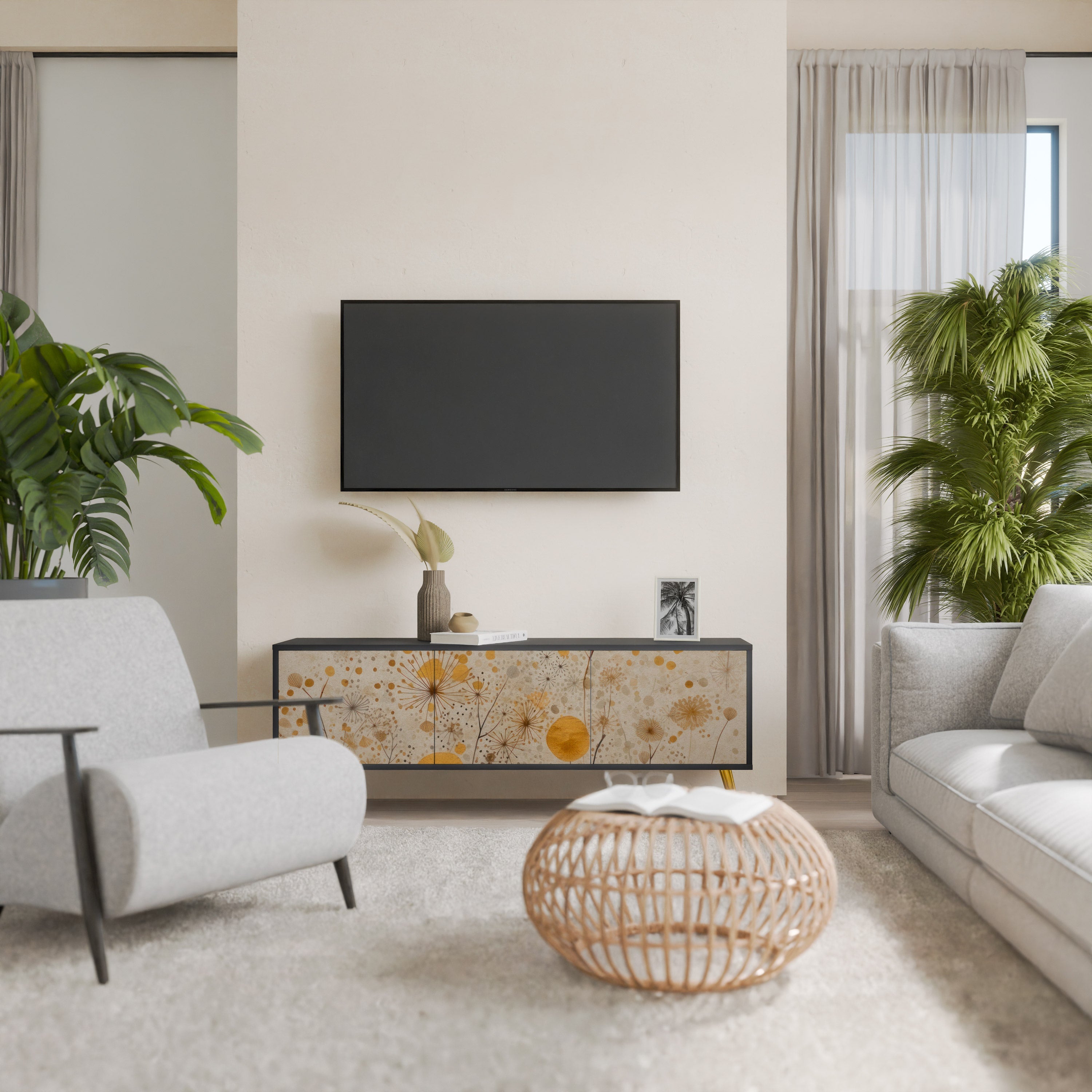 MORNING GLADE Móvel de TV com 3 Portas em Acabamento Preto