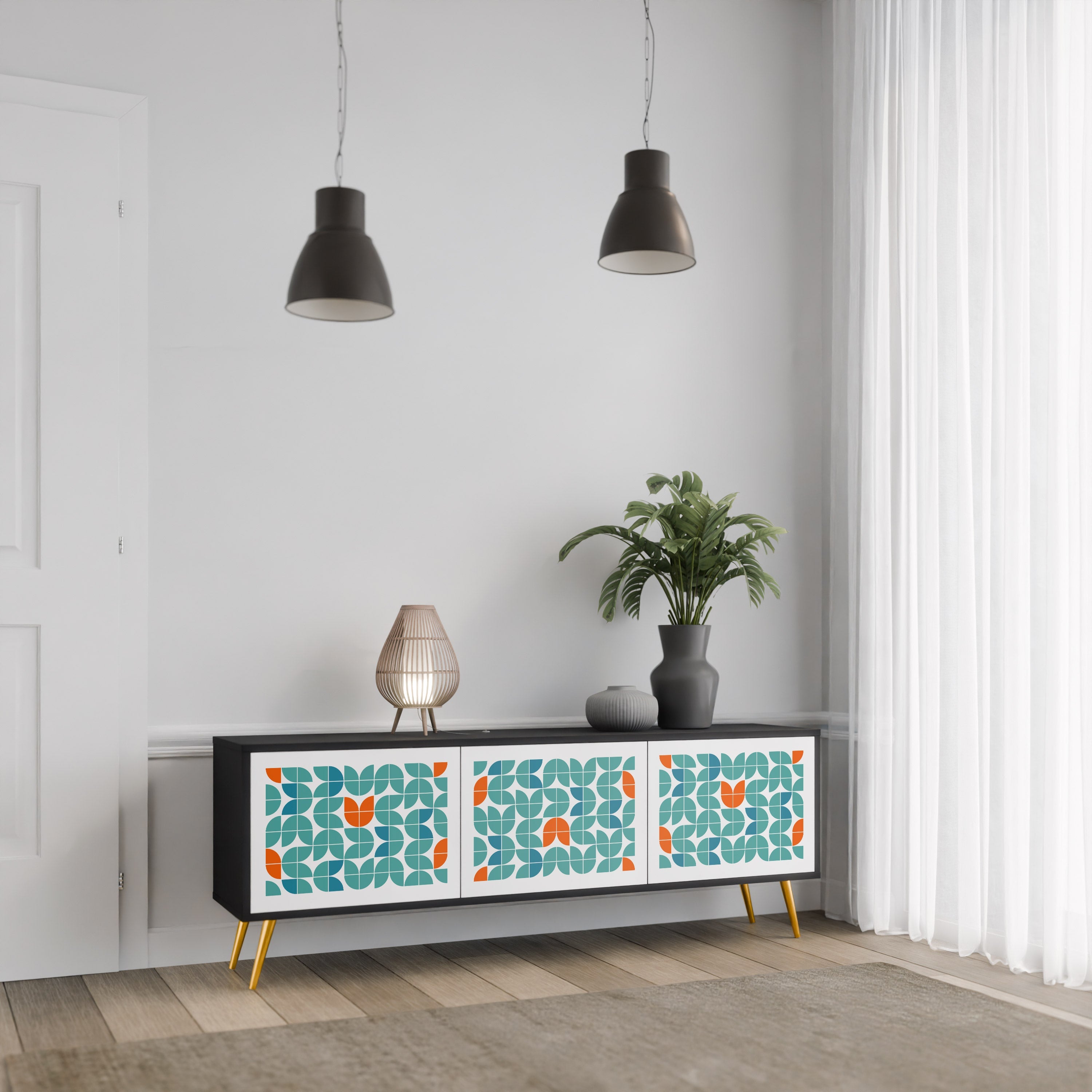 BE THE CHANGE Móvel de TV com 3 Portas em Acabamento Preto