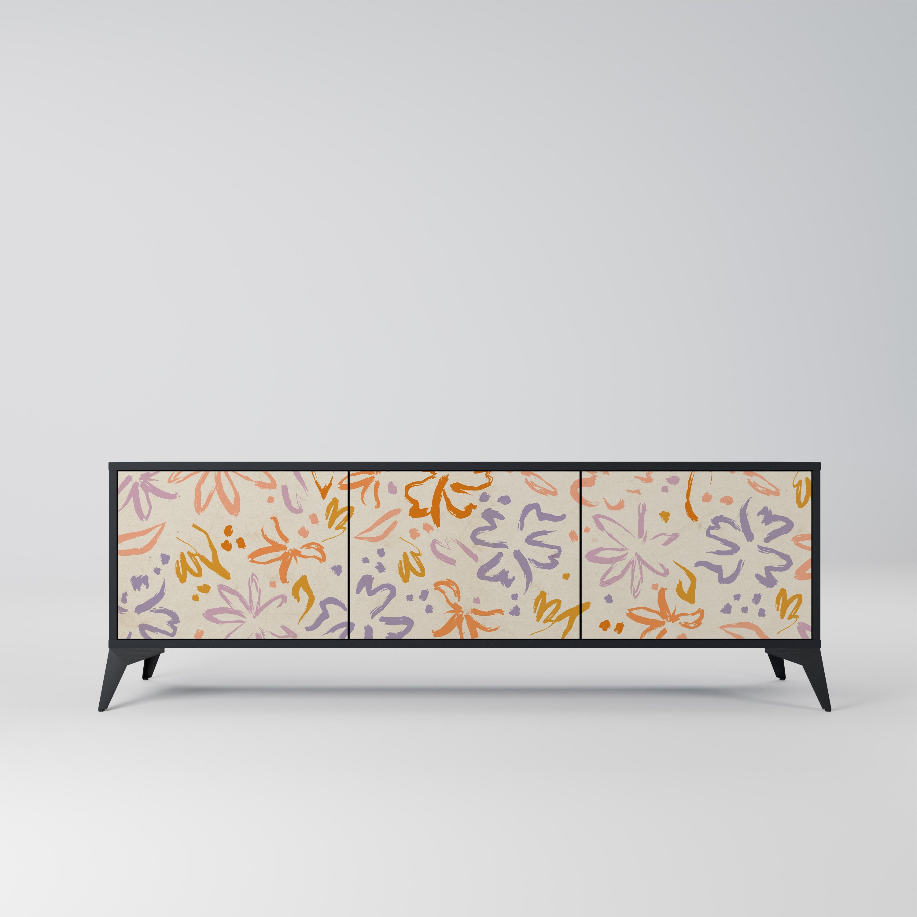 SPRING WHIMSY Móvel de TV com 3 Portas em Acabamento Preto