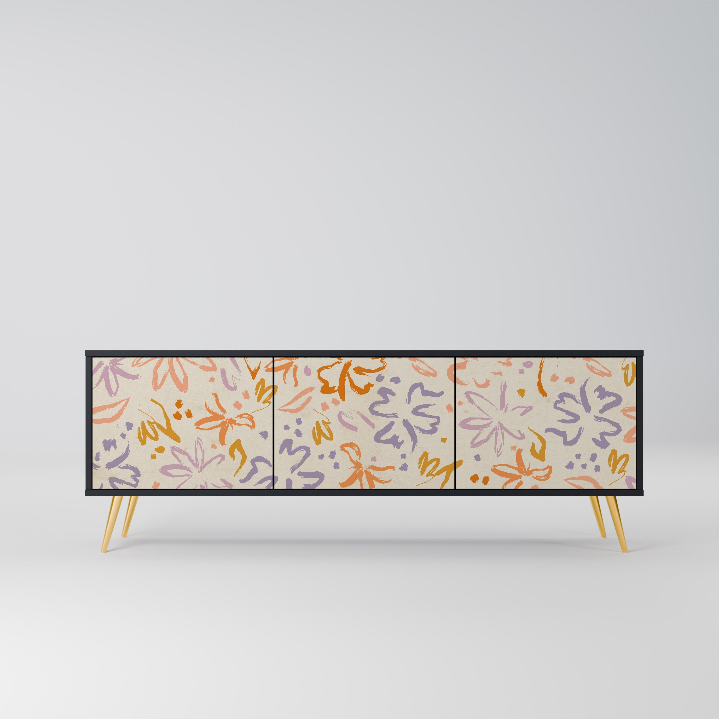 SPRING WHIMSY Móvel de TV com 3 Portas em Acabamento Preto