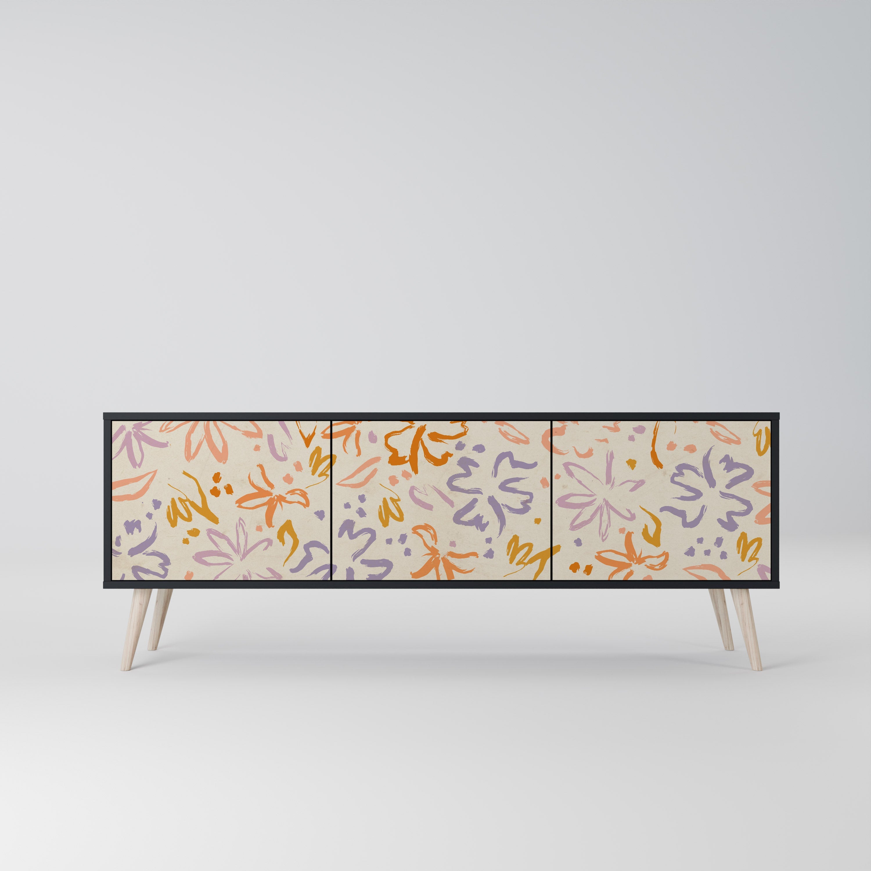 SPRING WHIMSY Móvel de TV com 3 Portas em Acabamento Preto