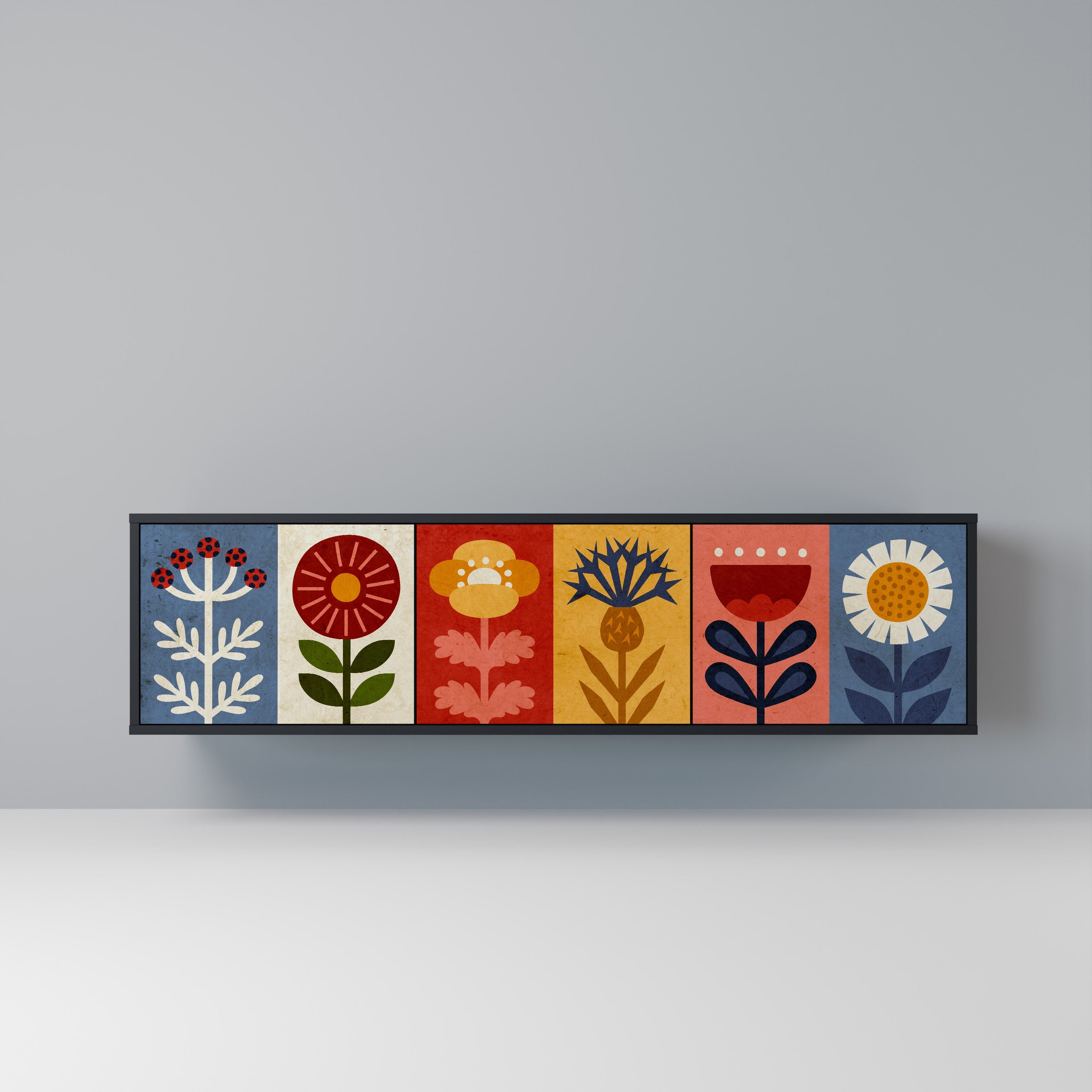 SCANDIC FLOWERET Móvel de TV com 3 Portas em Acabamento Preto