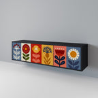 SCANDIC FLOWERET Móvel de TV com 3 Portas em Acabamento Preto