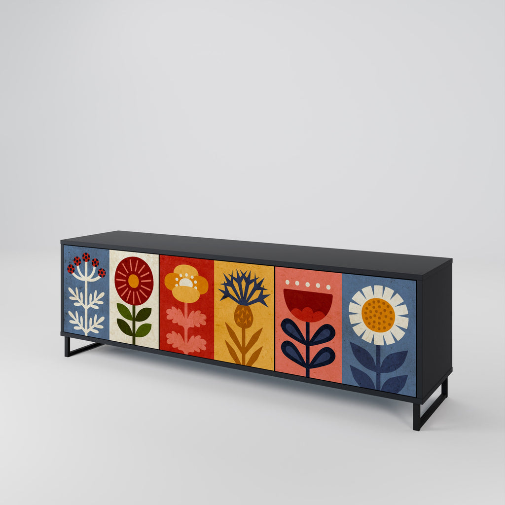 SCANDIC FLOWERET Móvel de TV com 3 Portas em Acabamento Preto