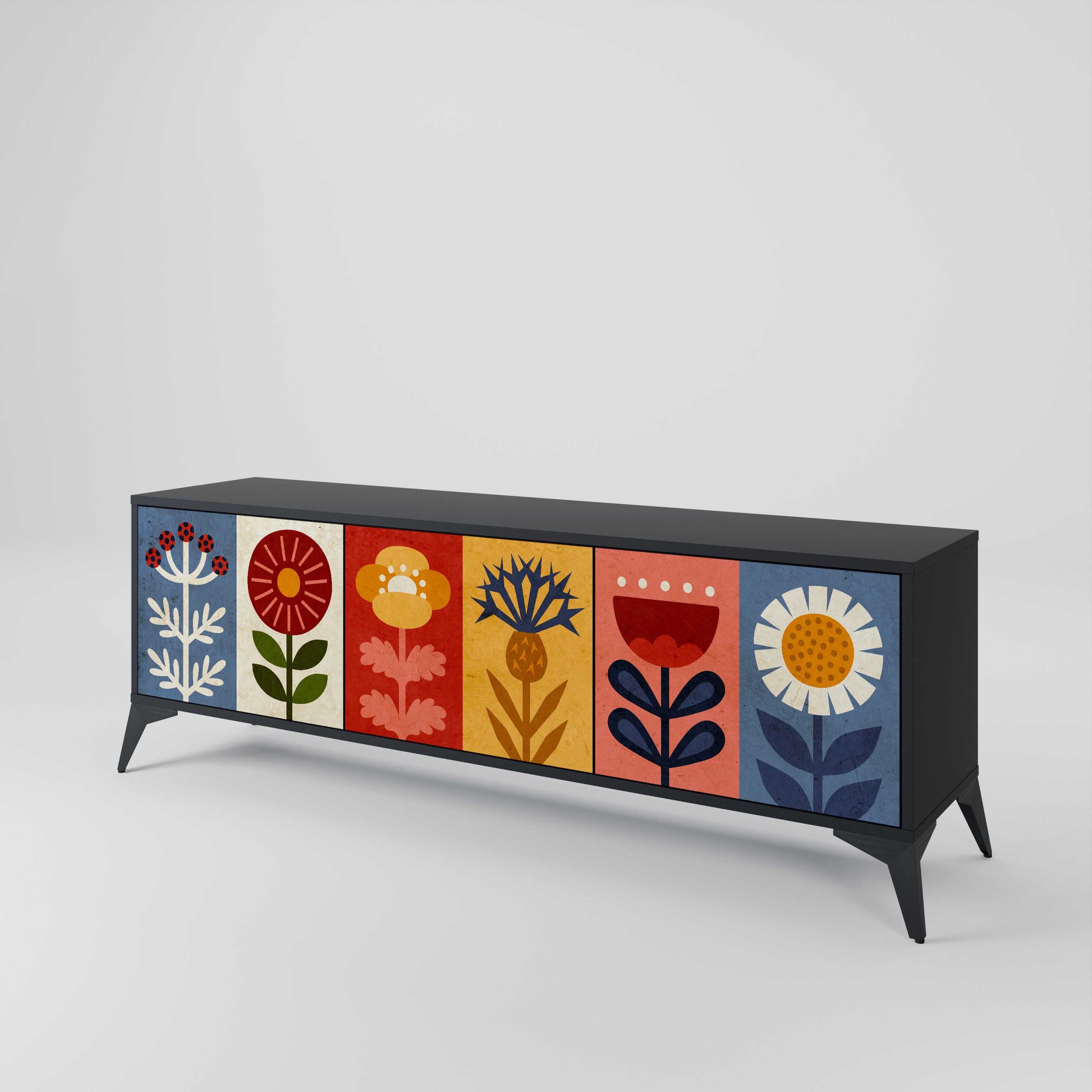 SCANDIC FLOWERET Móvel de TV com 3 Portas em Acabamento Preto