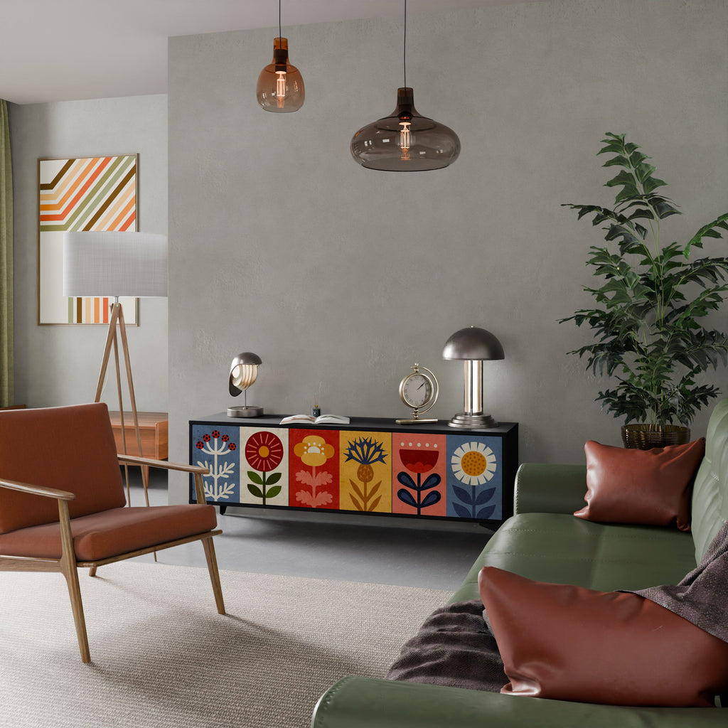 SCANDIC FLOWERET Móvel de TV com 3 Portas em Acabamento Preto