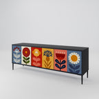 SCANDIC FLOWERET Móvel de TV com 3 Portas em Acabamento Preto