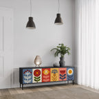 SCANDIC FLOWERET Móvel de TV com 3 Portas em Acabamento Preto