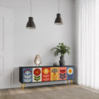 SCANDIC FLOWERET Móvel de TV com 3 Portas em Acabamento Preto