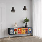 SCANDIC FLOWERET Móvel de TV com 3 Portas em Acabamento Preto