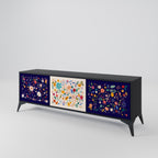 FLORAL COMBINATION 3-Door TV Stand in Black Finish