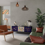 FLORAL COMBINATION 3-Door TV Stand in Black Finish