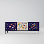 FLORAL COMBINATION 3-Door TV Stand in Black Finish