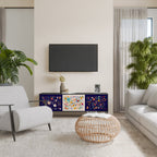 FLORAL COMBINATION 3-Door TV Stand in Black Finish