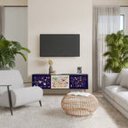 FLORAL COMBINATION 3-Door TV Stand in Black Finish