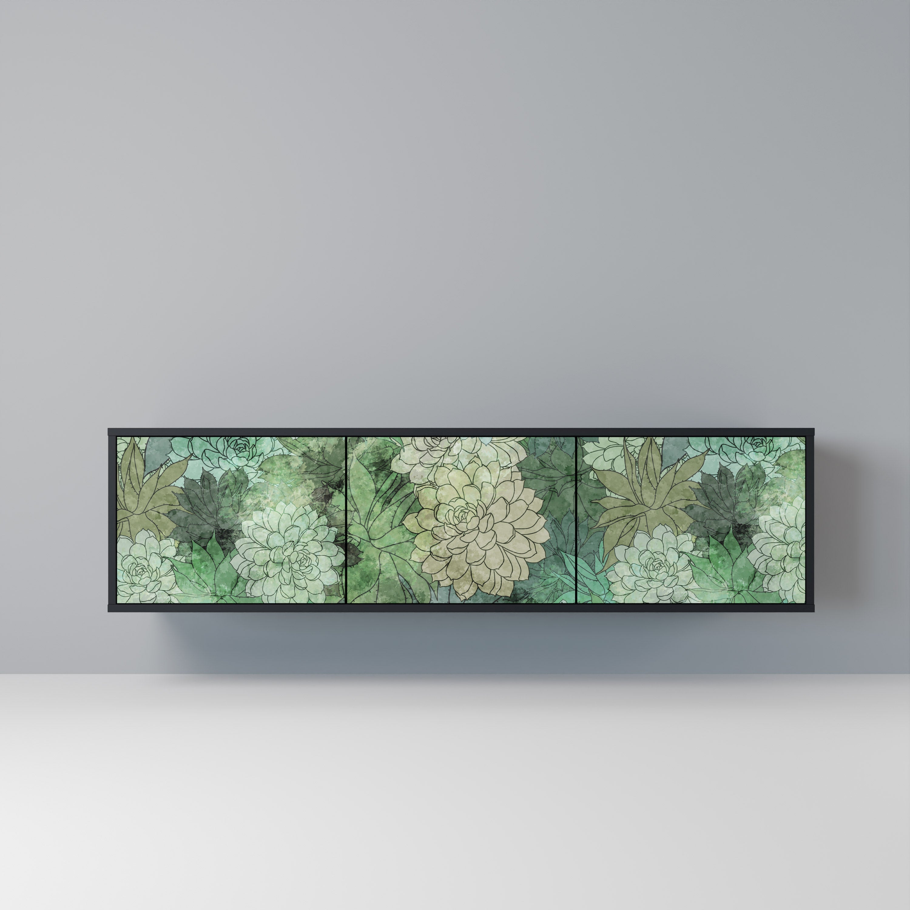 SUCCULENT CLUSTER 3-Door TV Stand in Black Finish