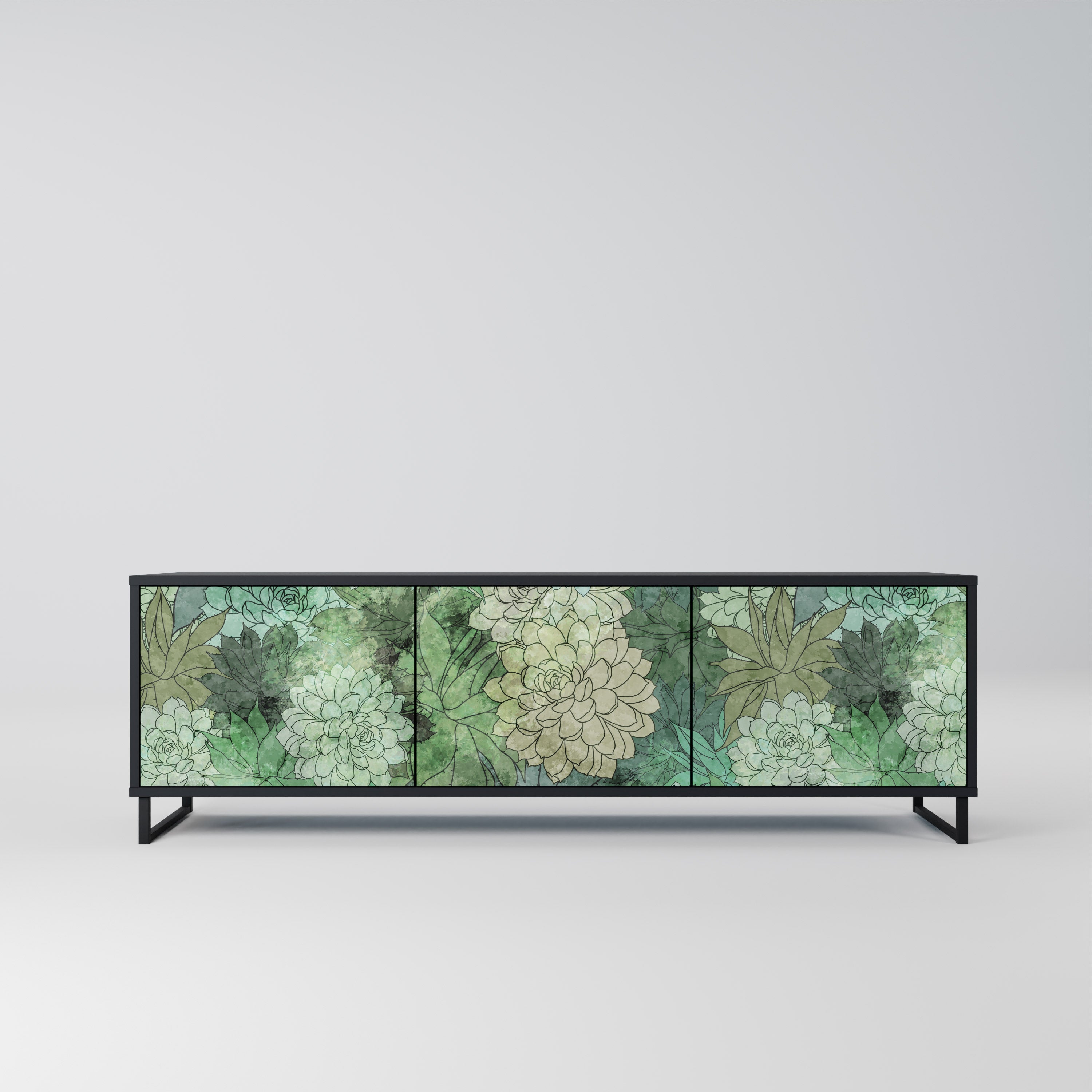 SUCCULENT CLUSTER 3-Door TV Stand in Black Finish