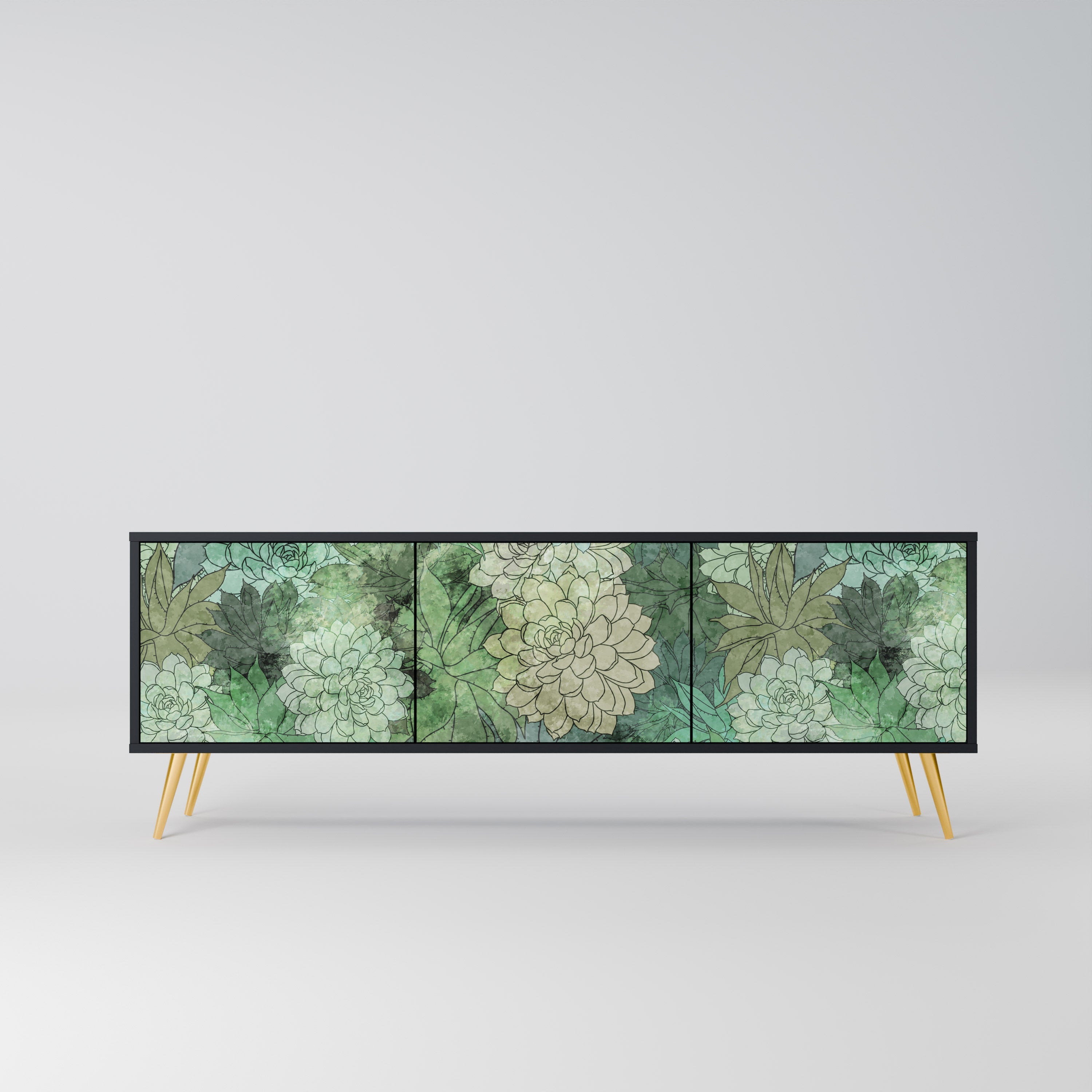 SUCCULENT CLUSTER 3-Door TV Stand in Black Finish