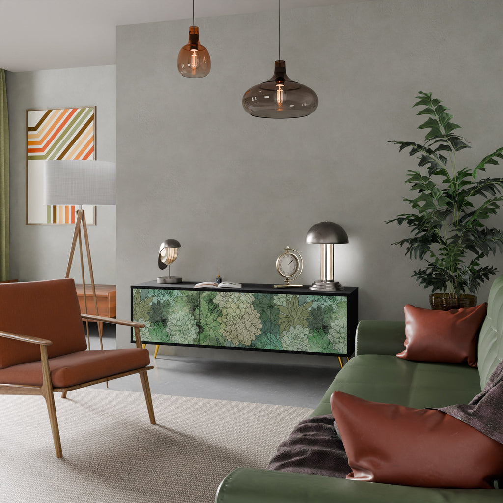 SUCCULENT CLUSTER 3-Door TV Stand in Black Finish