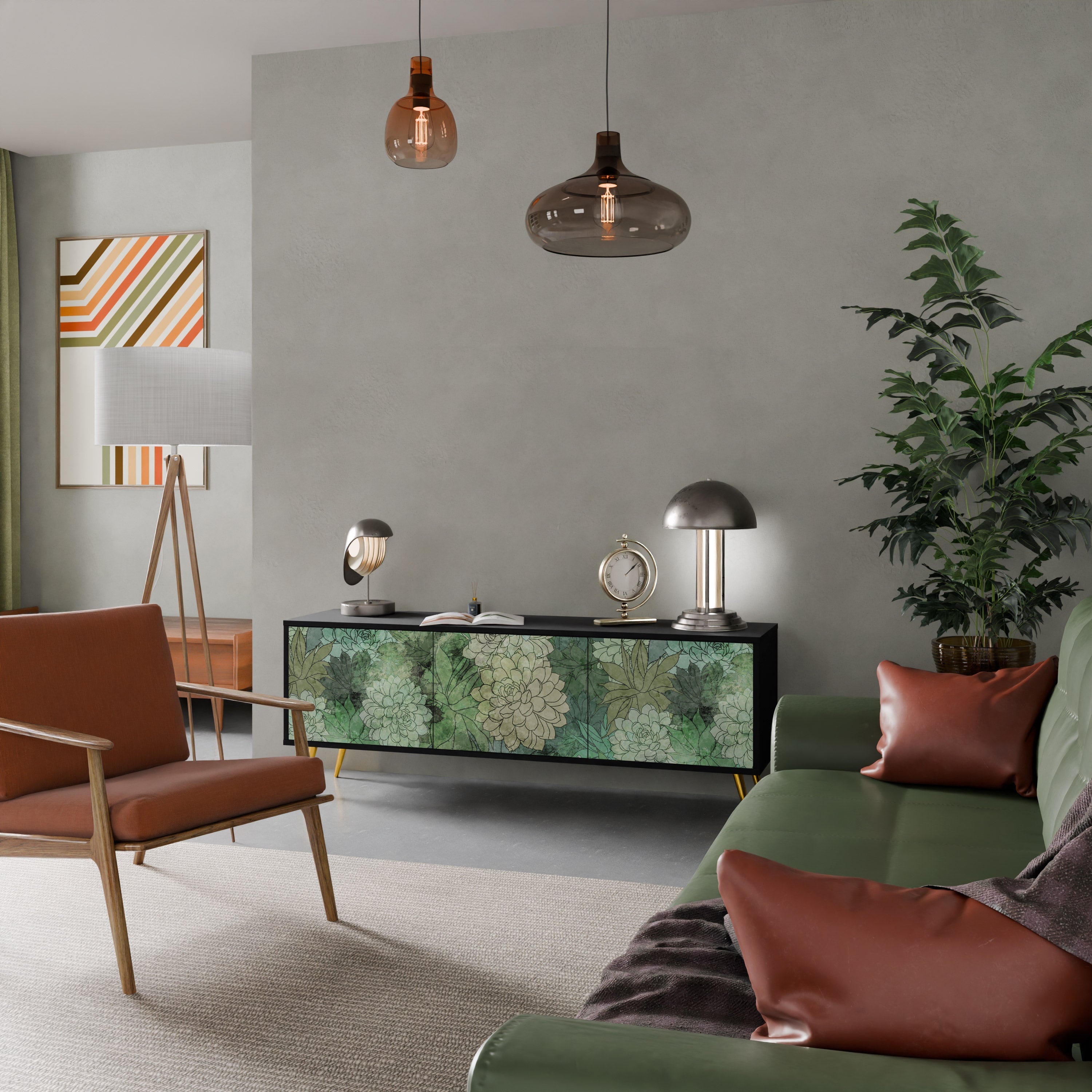 SUCCULENT CLUSTER 3-Door TV Stand in Black Finish