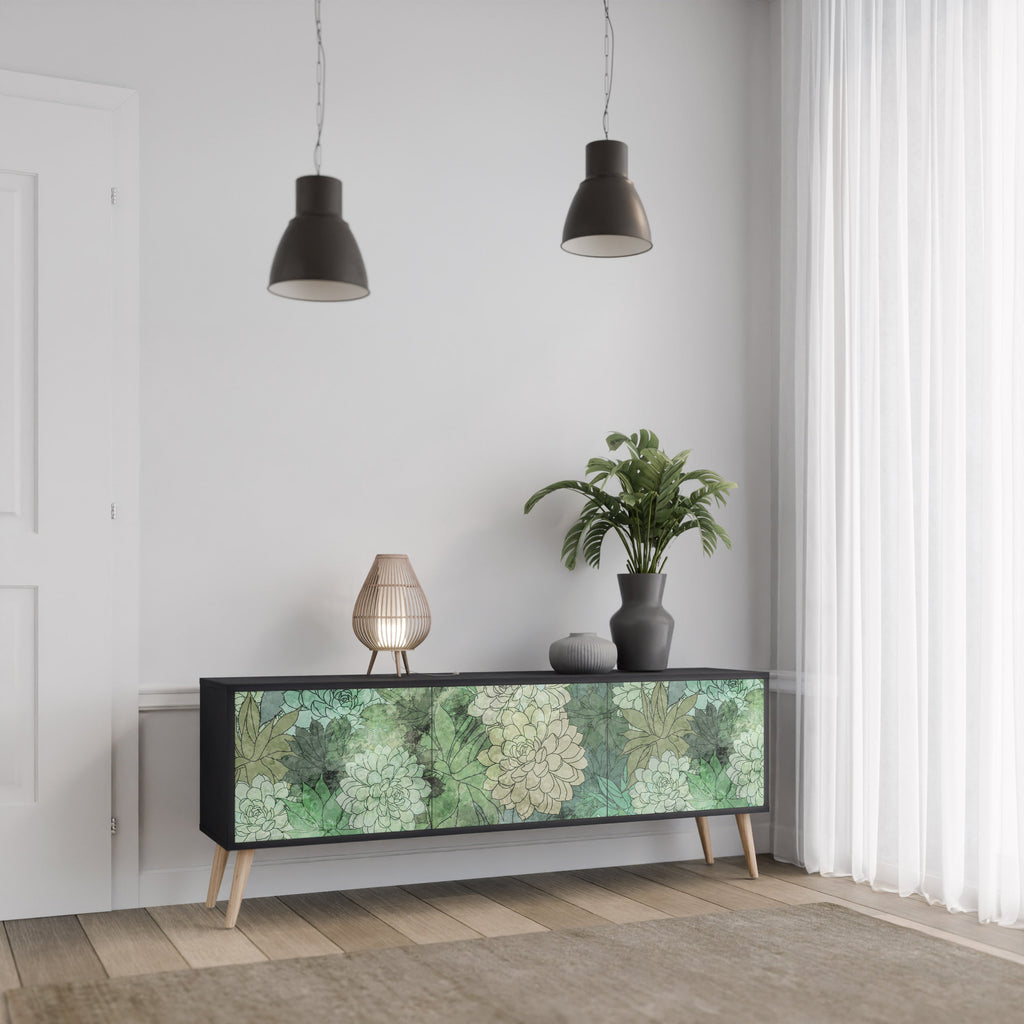 SUCCULENT CLUSTER 3-Door TV Stand in Black Finish