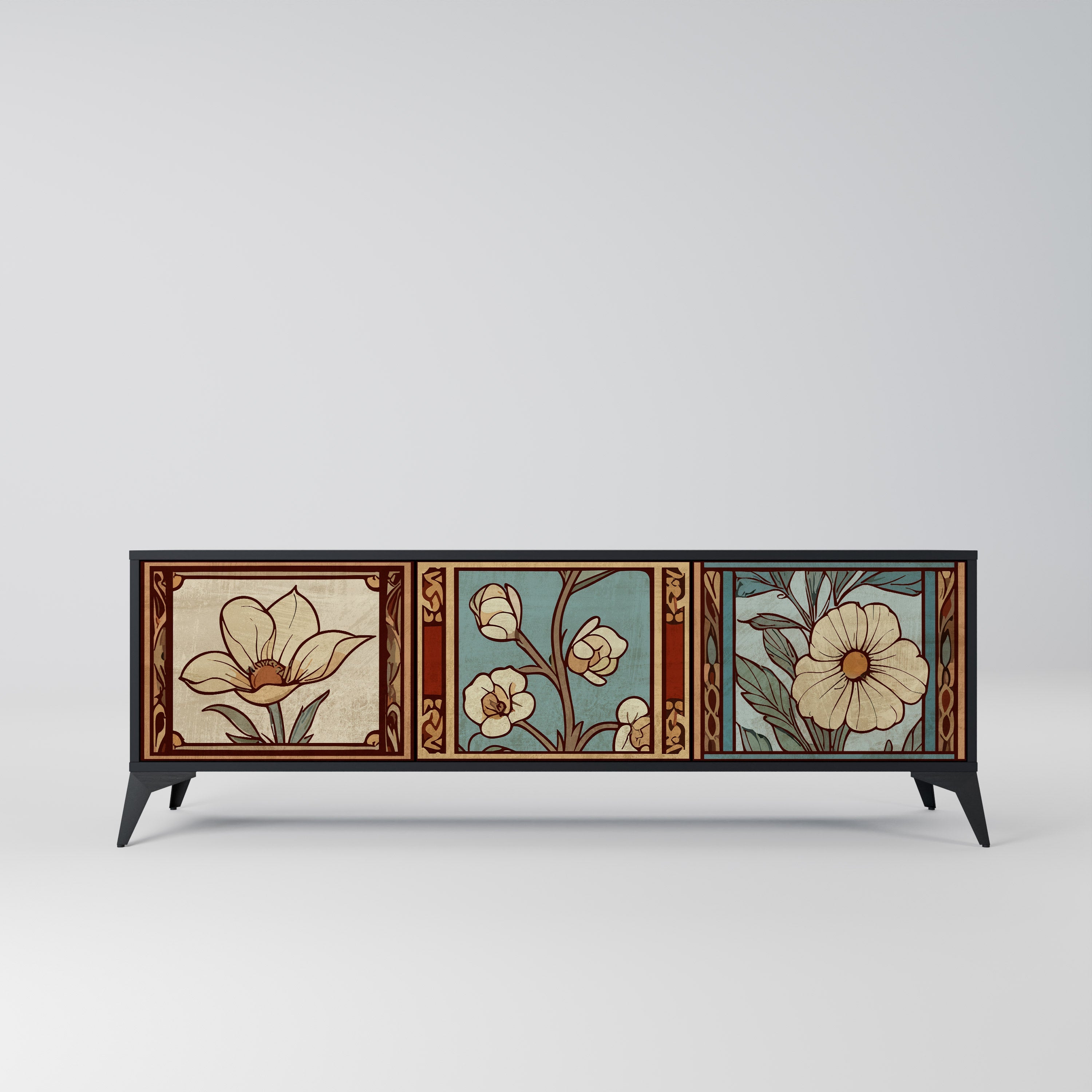 TIMELESS FLORA 3-Door TV Stand in Black Finish