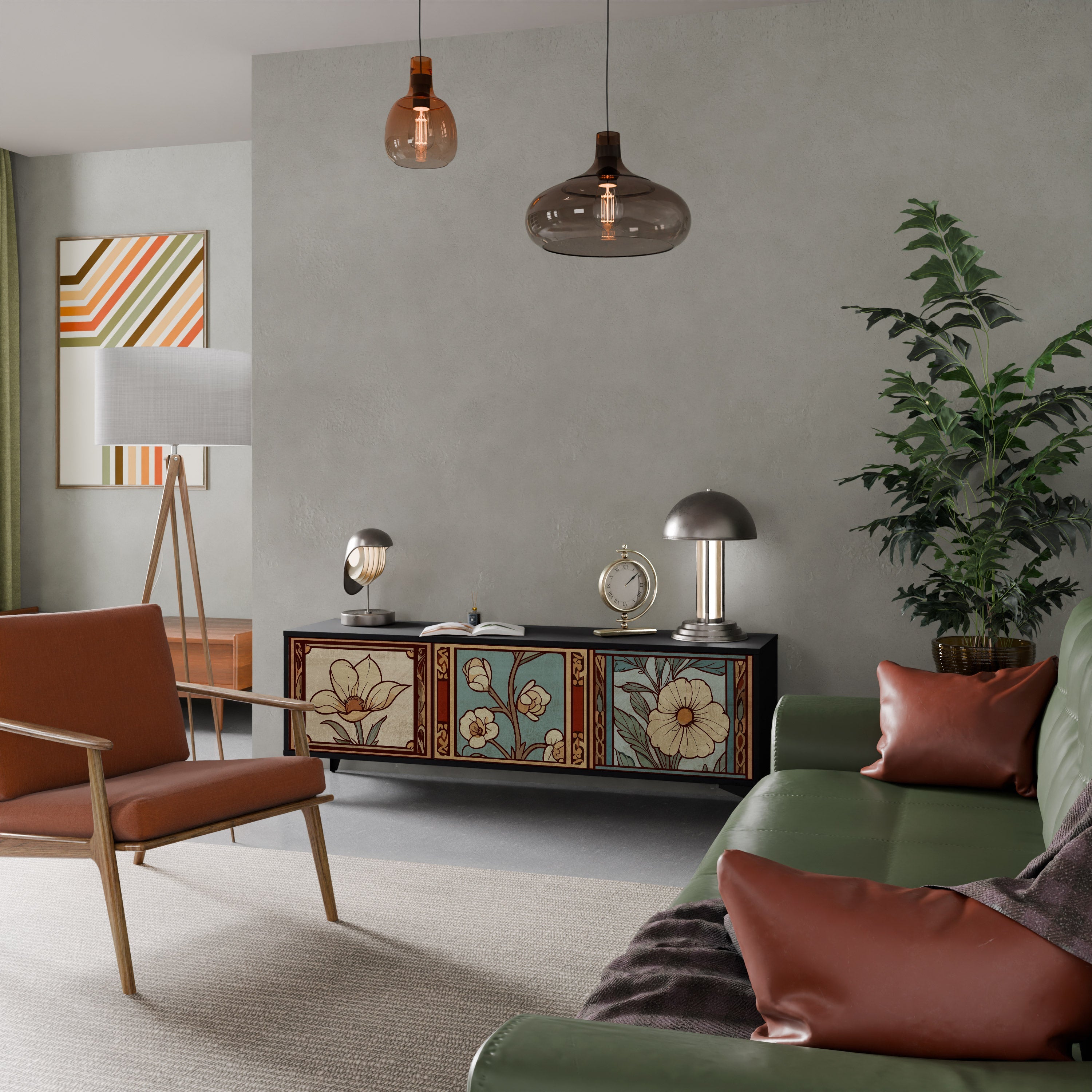 TIMELESS FLORA 3-Door TV Stand in Black Finish