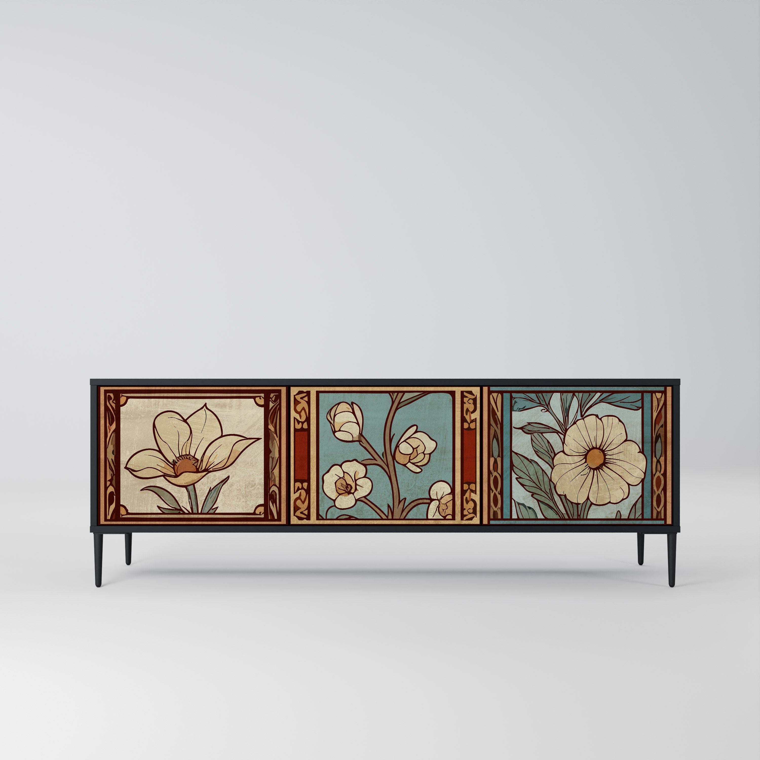 TIMELESS FLORA 3-Door TV Stand in Black Finish