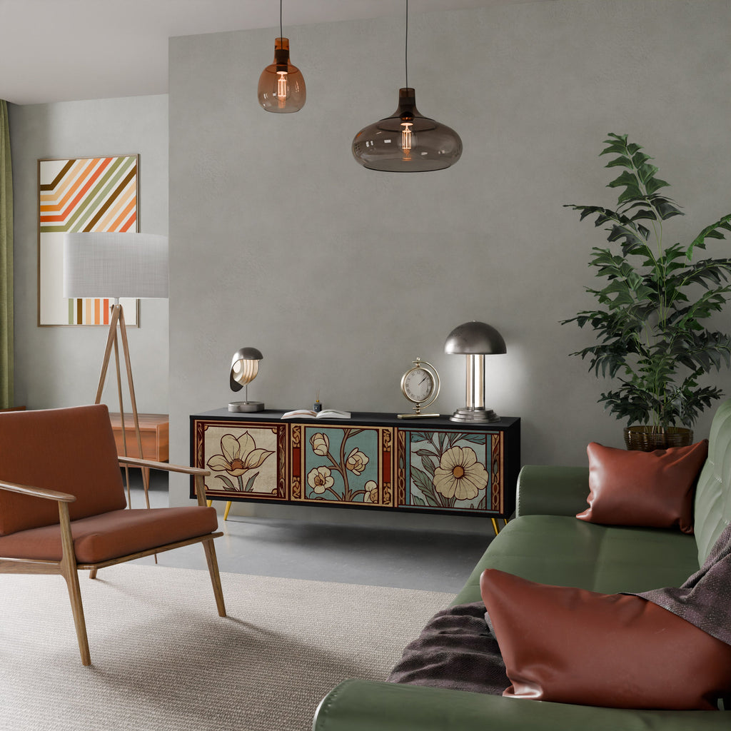 TIMELESS FLORA 3-Door TV Stand in Black Finish