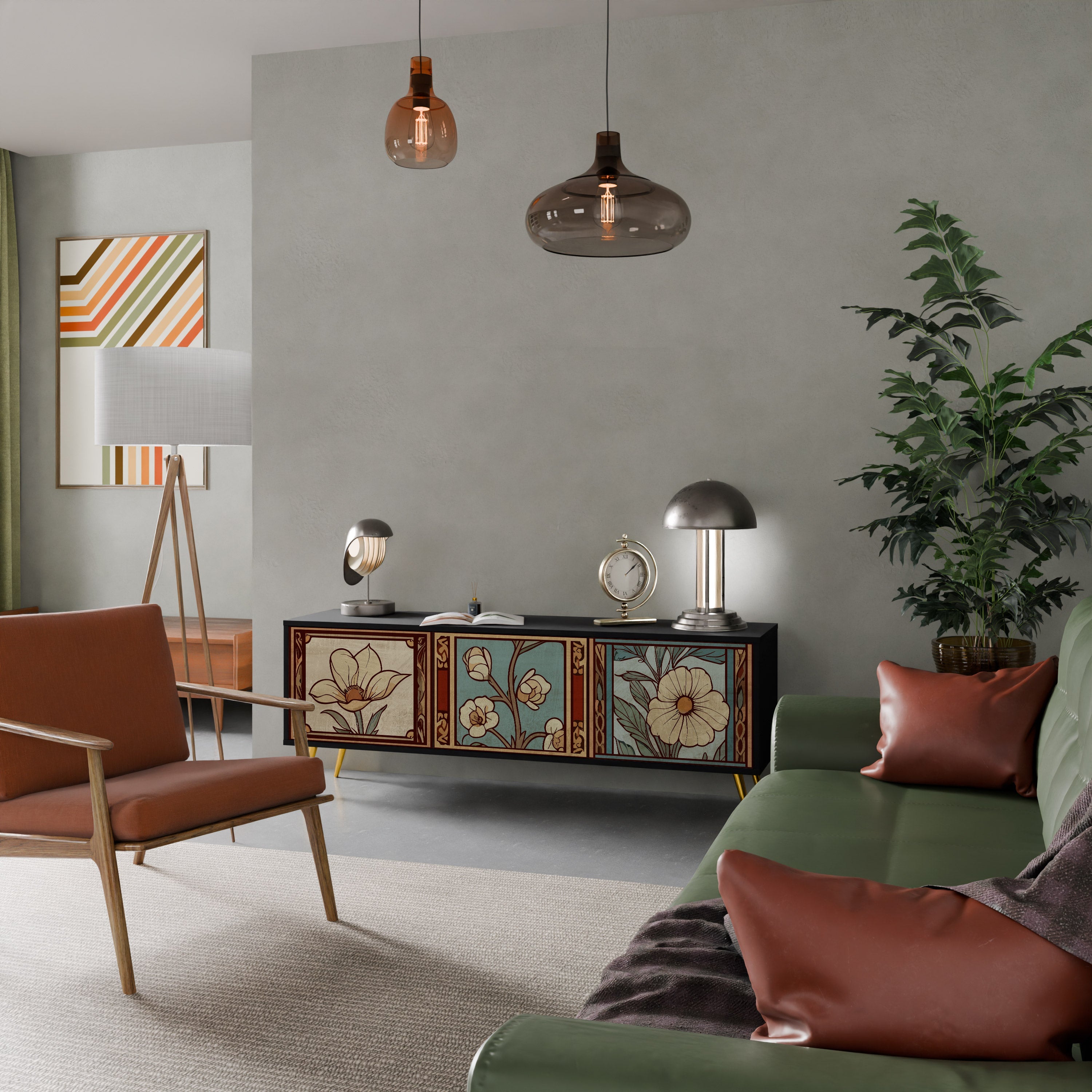 TIMELESS FLORA 3-Door TV Stand in Black Finish