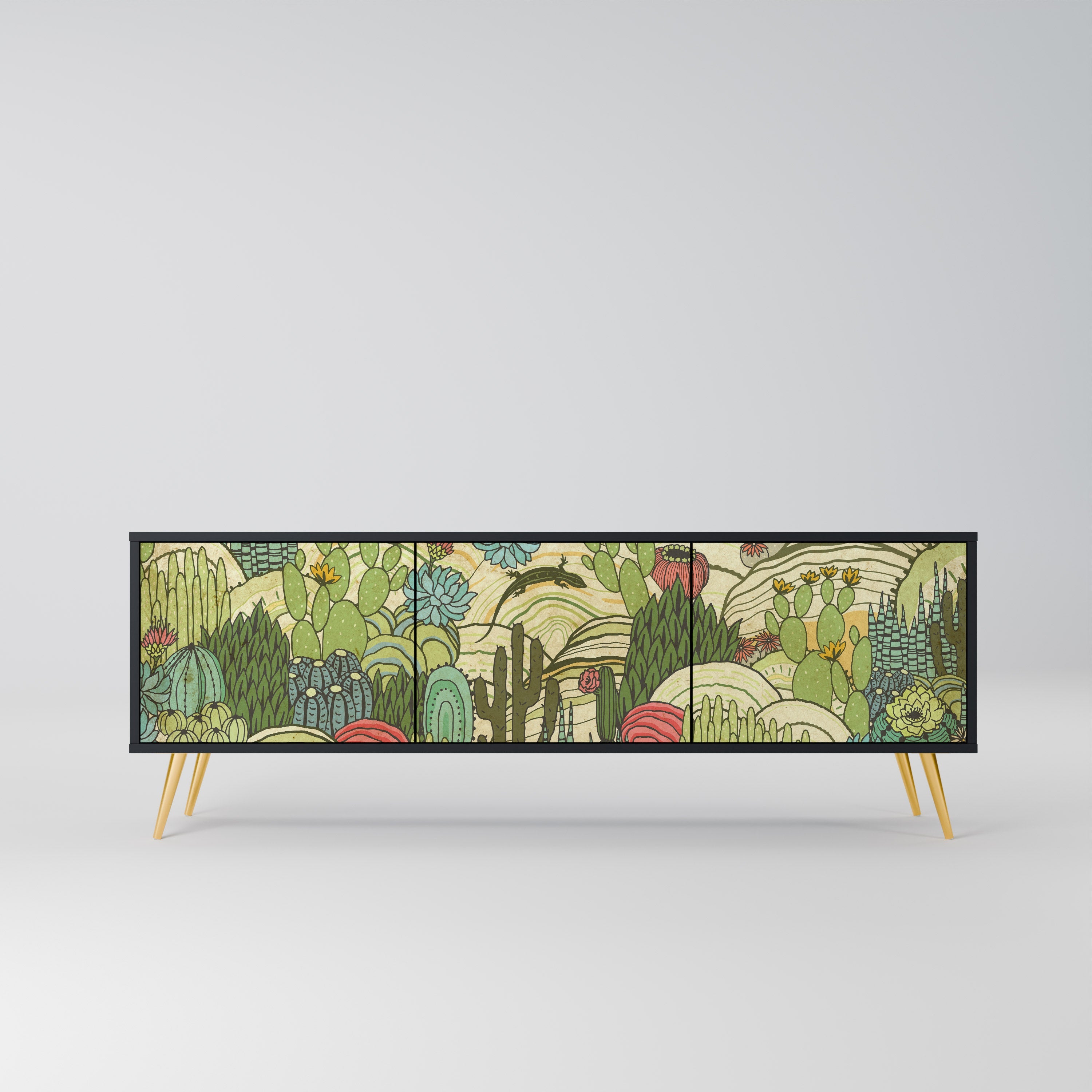 SUCCULENTS KALEIDOSCOPE 3-Door TV Stand in Black Finish