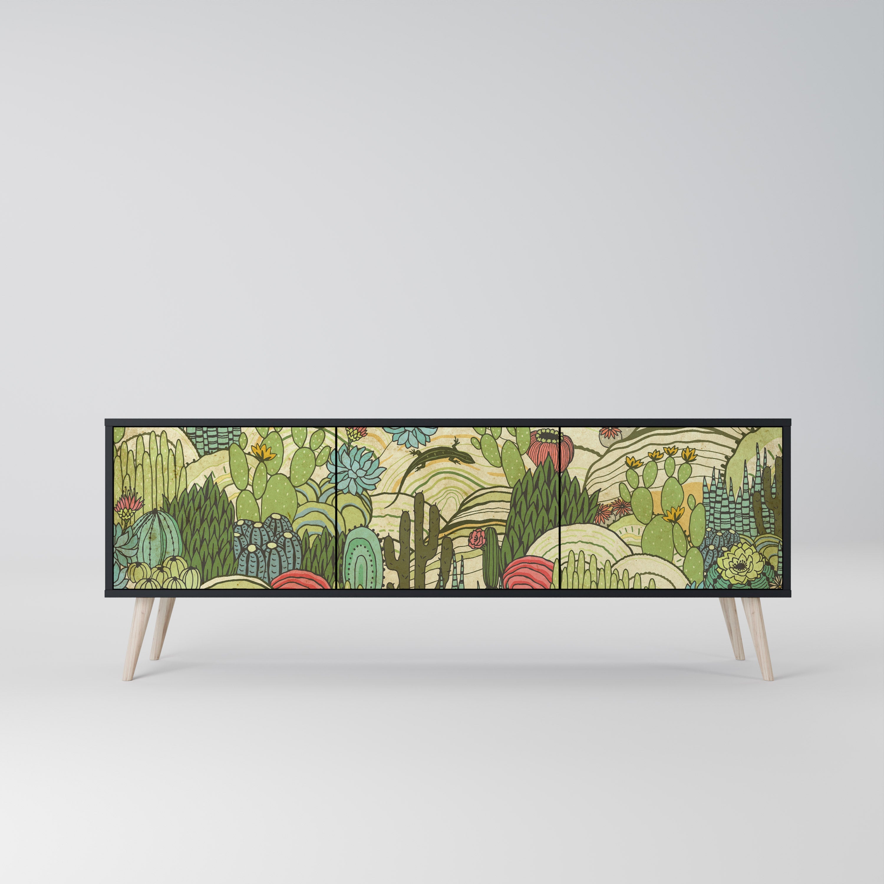 SUCCULENTS KALEIDOSCOPE 3-Door TV Stand in Black Finish