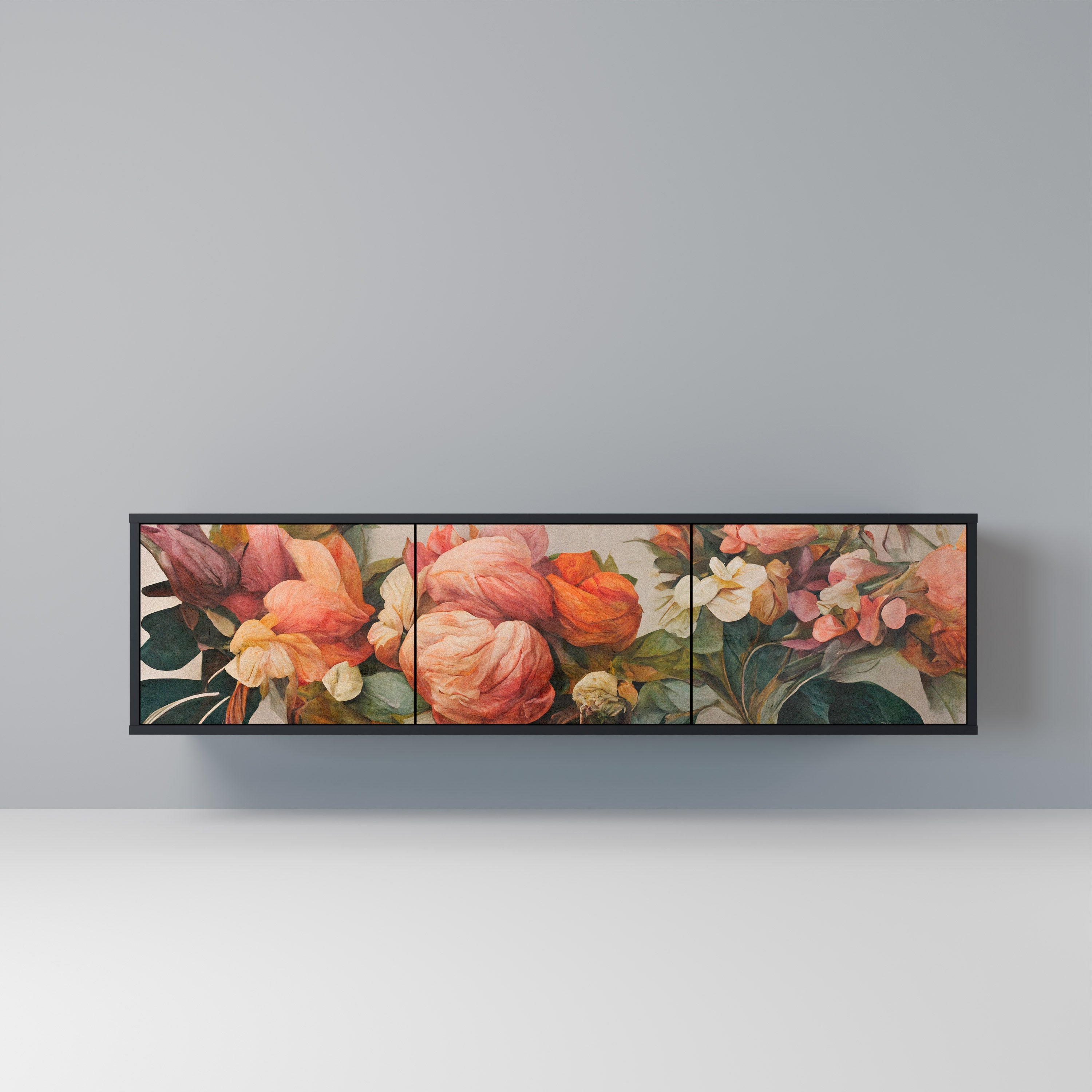 STYLISH BEAUTY 3-Door TV Stand in Black Finish