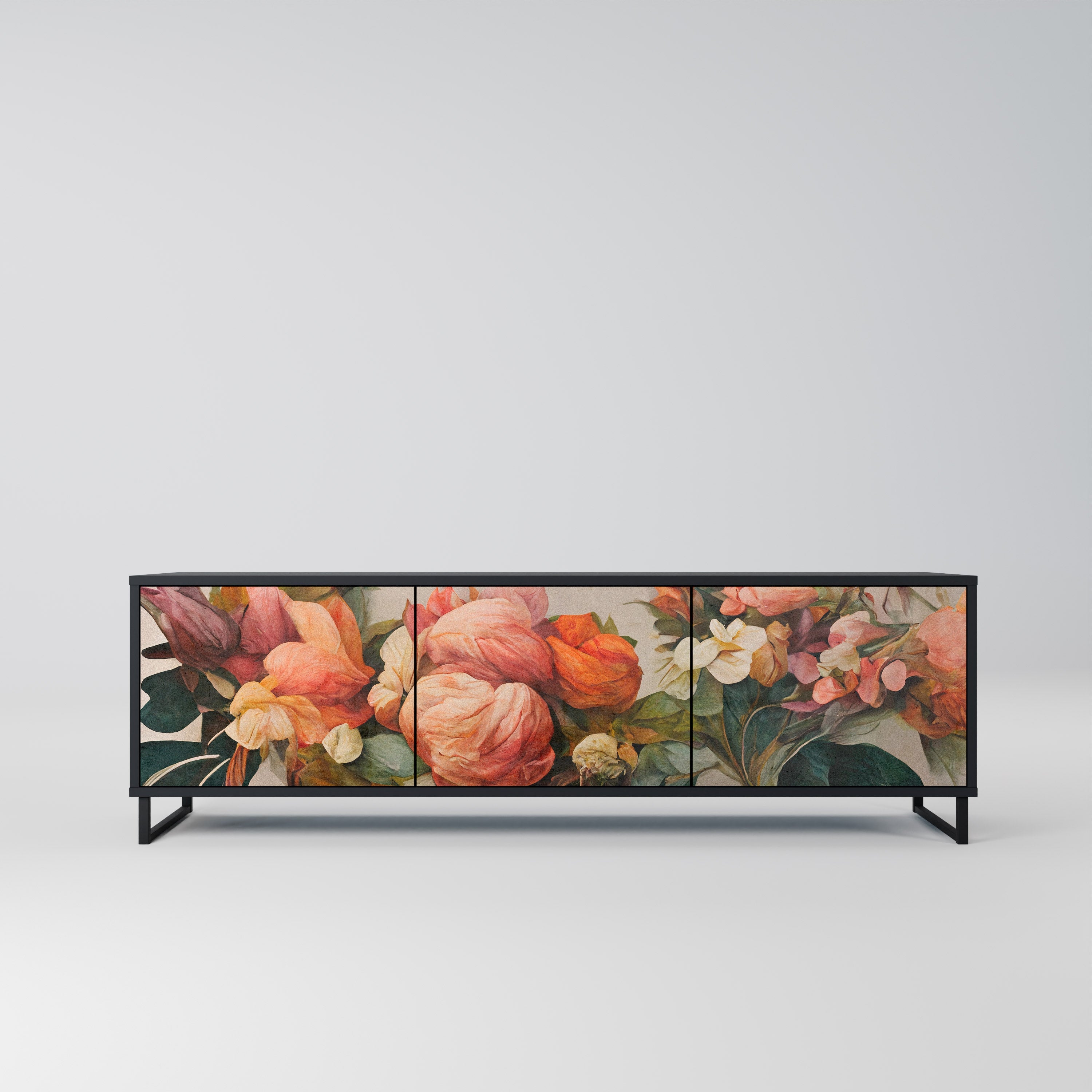 STYLISH BEAUTY 3-Door TV Stand in Black Finish