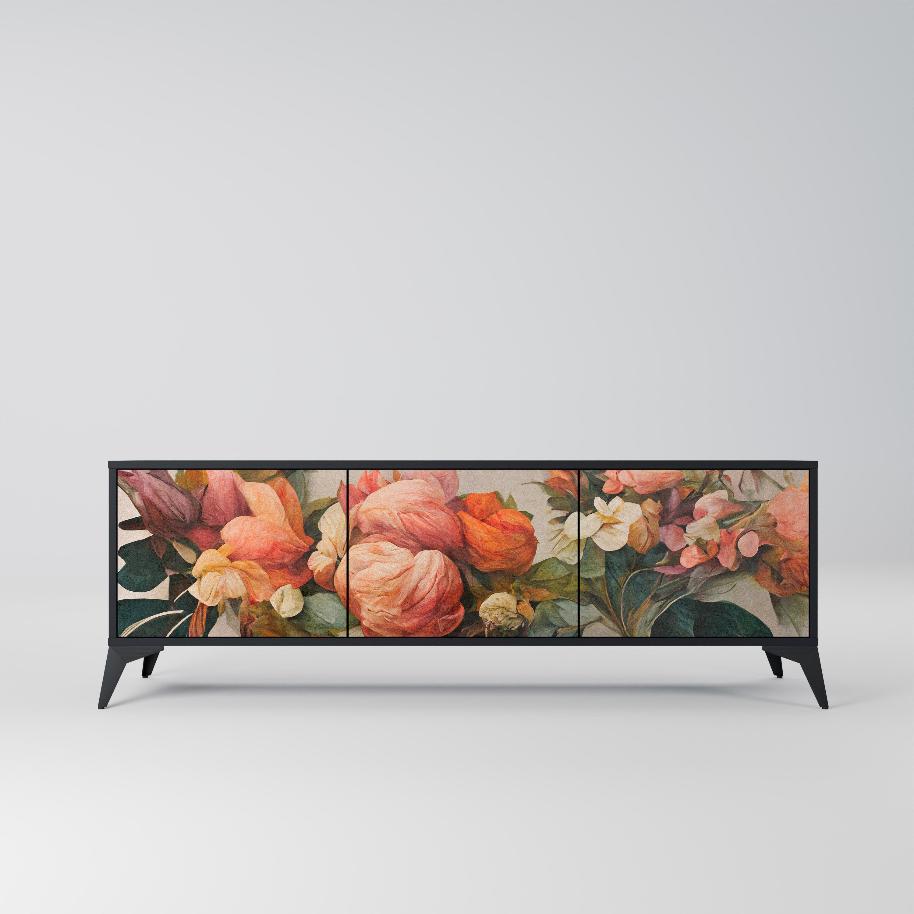 STYLISH BEAUTY 3-Door TV Stand in Black Finish