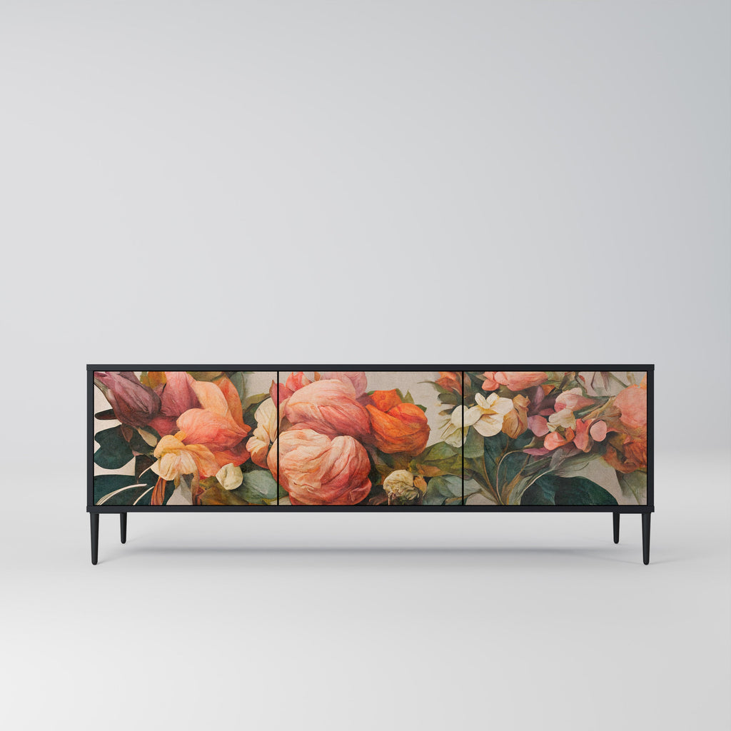 STYLISH BEAUTY 3-Door TV Stand in Black Finish