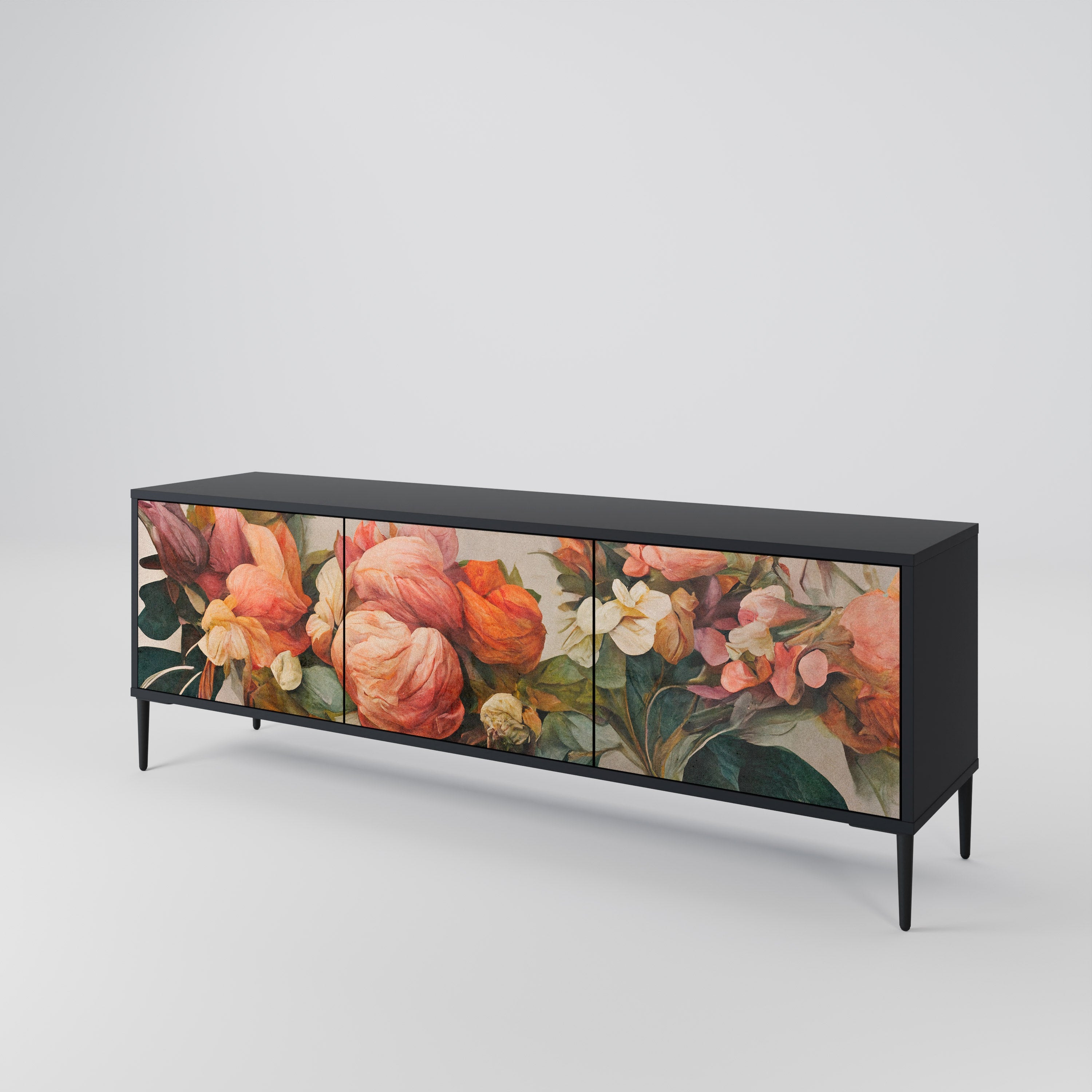 STYLISH BEAUTY 3-Door TV Stand in Black Finish