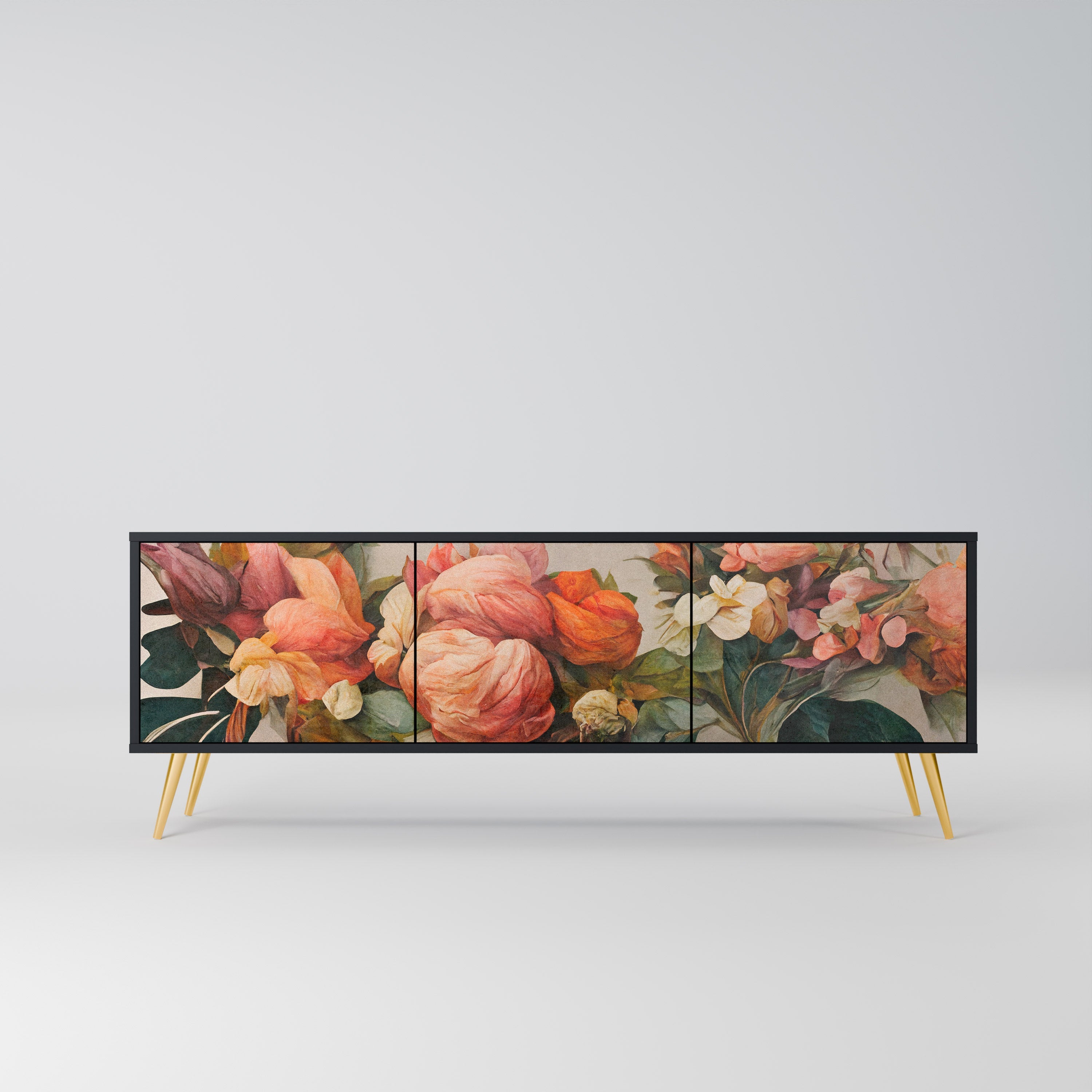 STYLISH BEAUTY 3-Door TV Stand in Black Finish