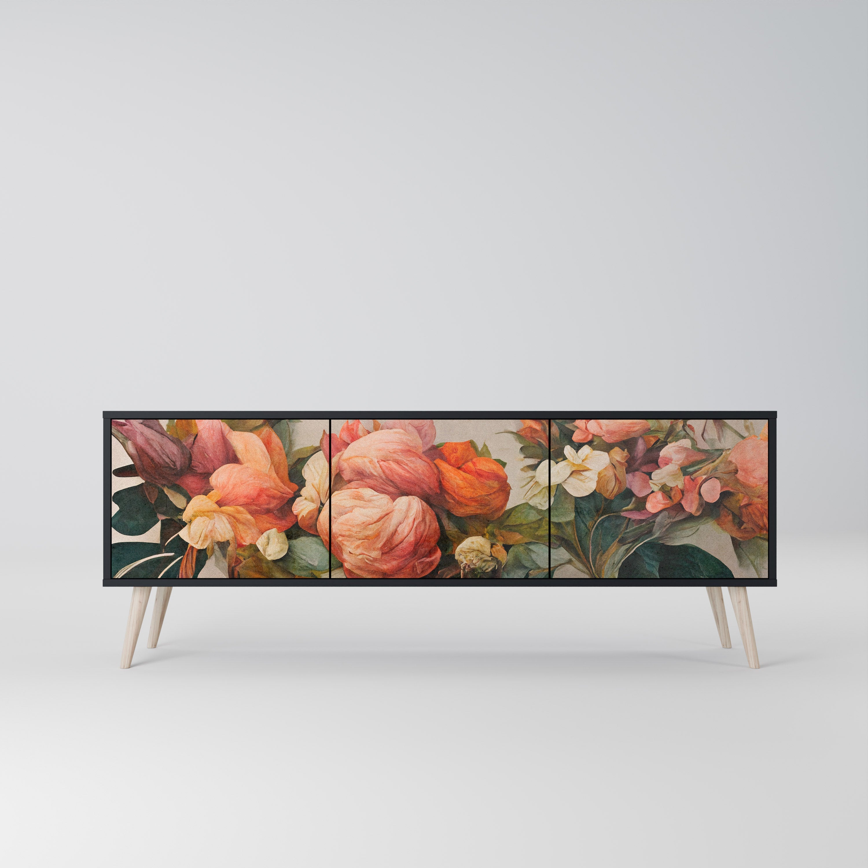 STYLISH BEAUTY 3-Door TV Stand in Black Finish