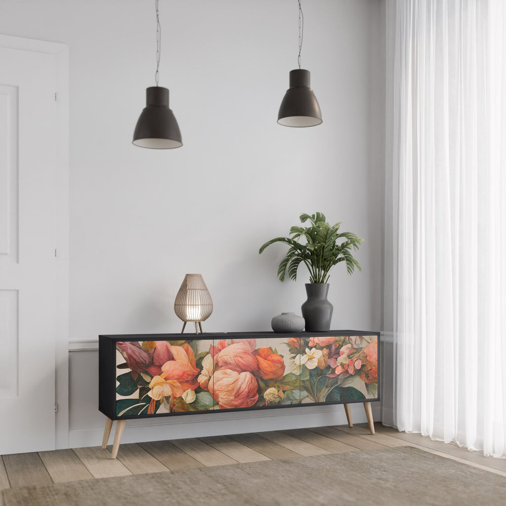 STYLISH BEAUTY 3-Door TV Stand in Black Finish