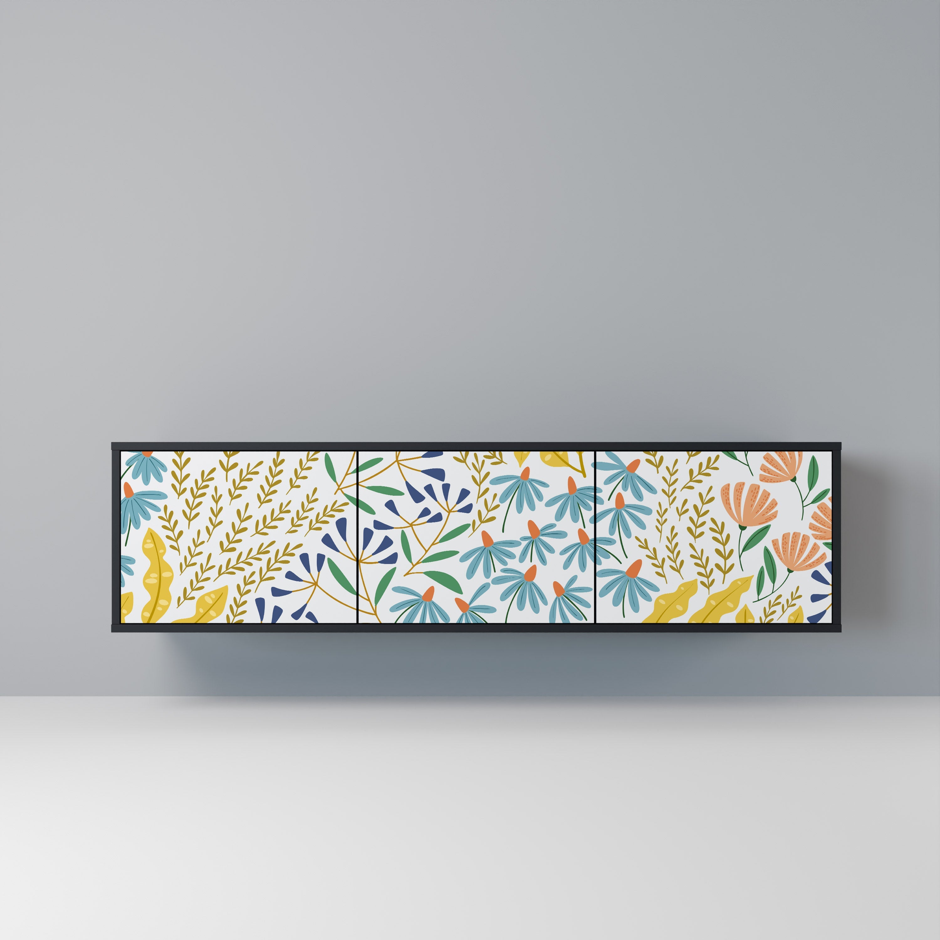 HELLO SPRING 3-Door TV Stand in Black Finish