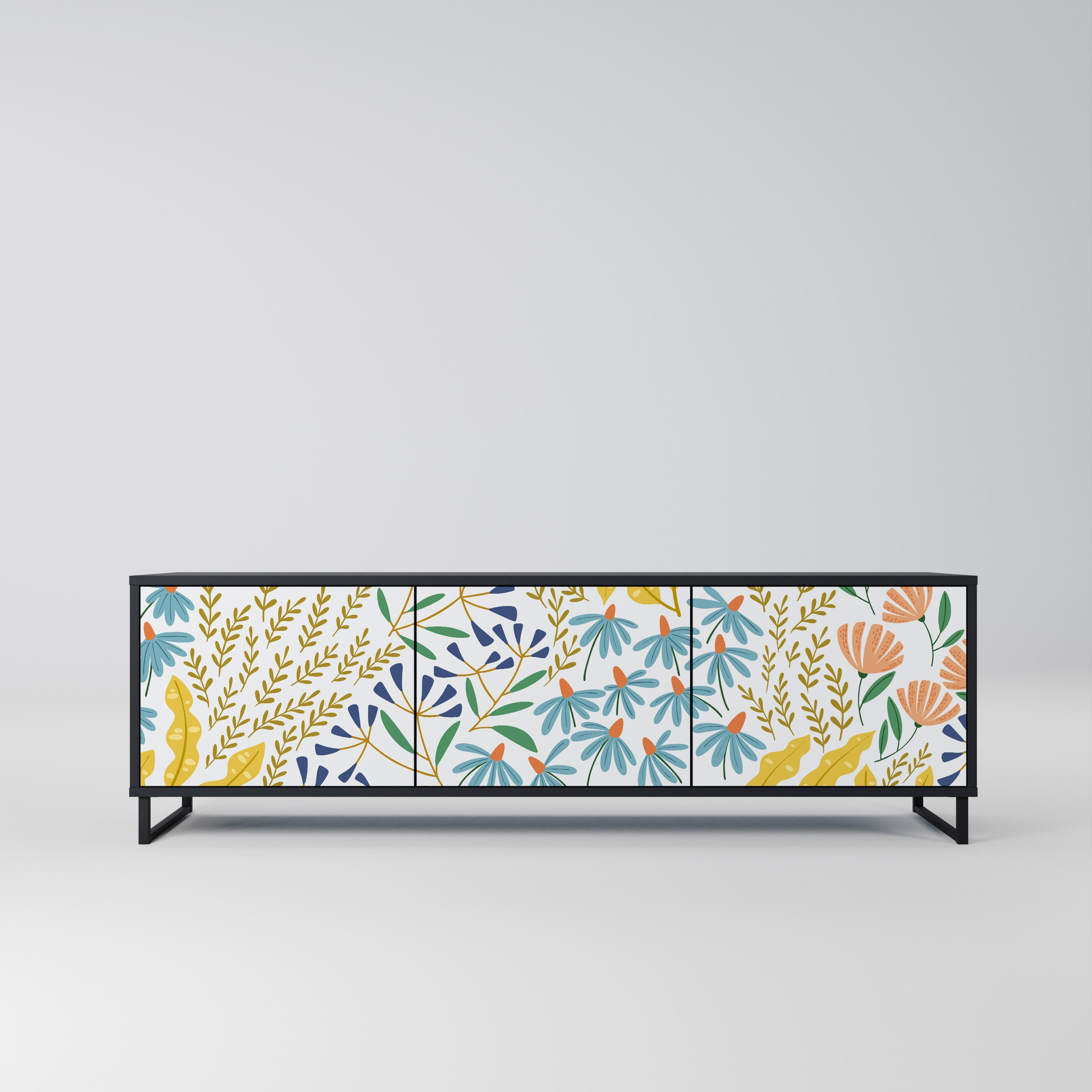 HELLO SPRING 3-Door TV Stand in Black Finish