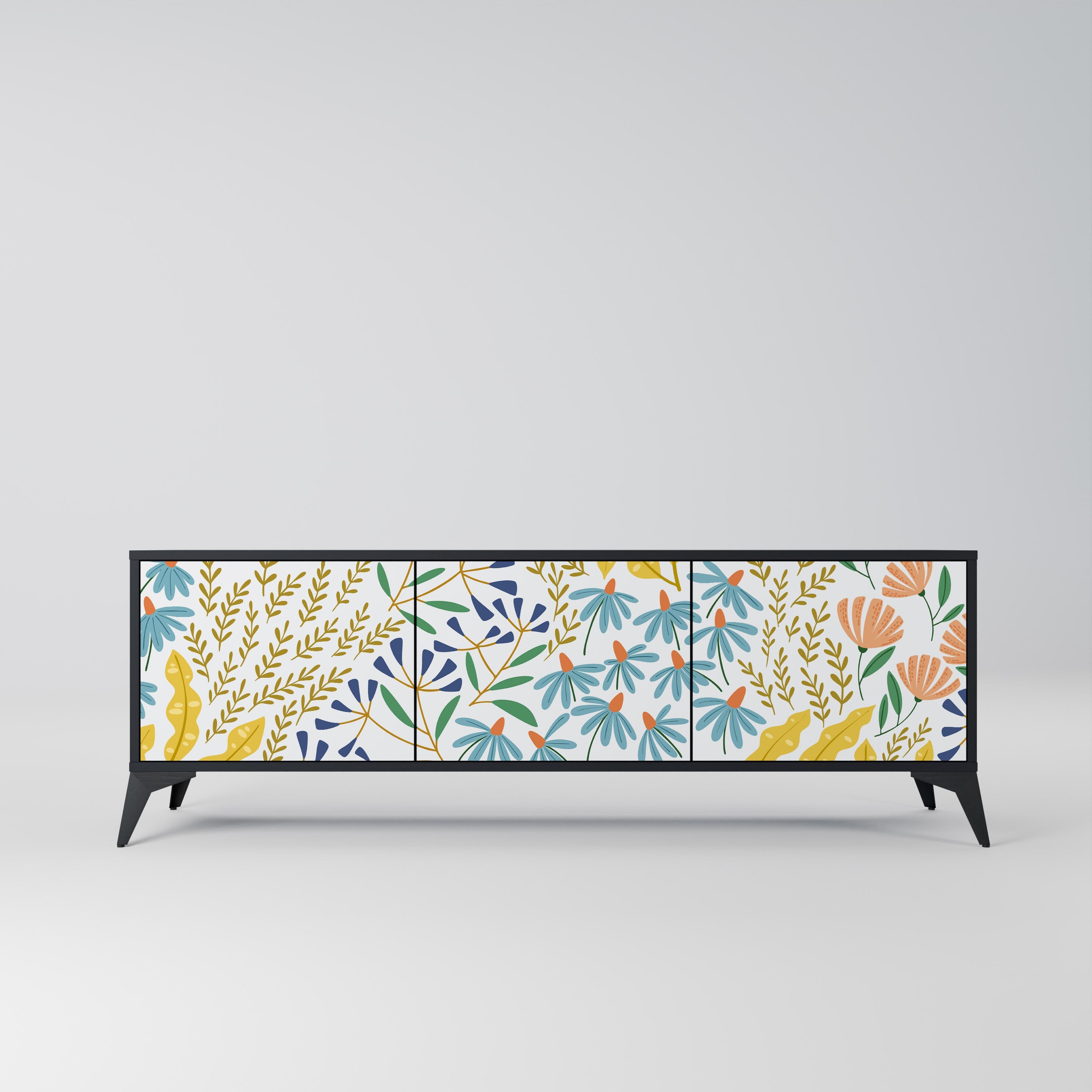 HELLO SPRING 3-Door TV Stand in Black Finish