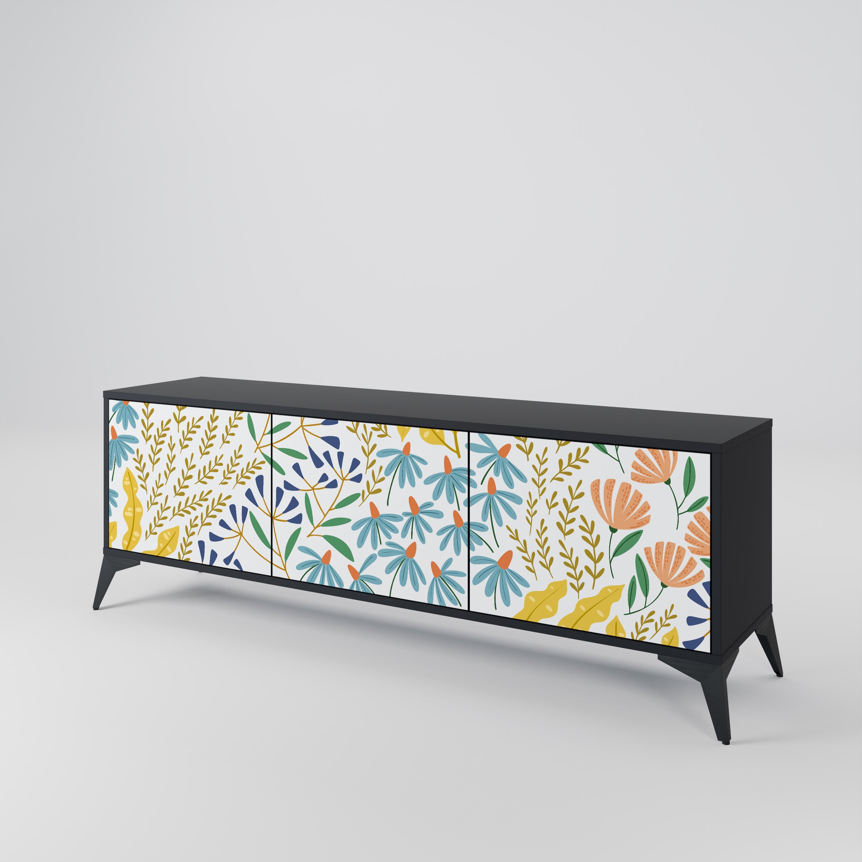 HELLO SPRING 3-Door TV Stand in Black Finish