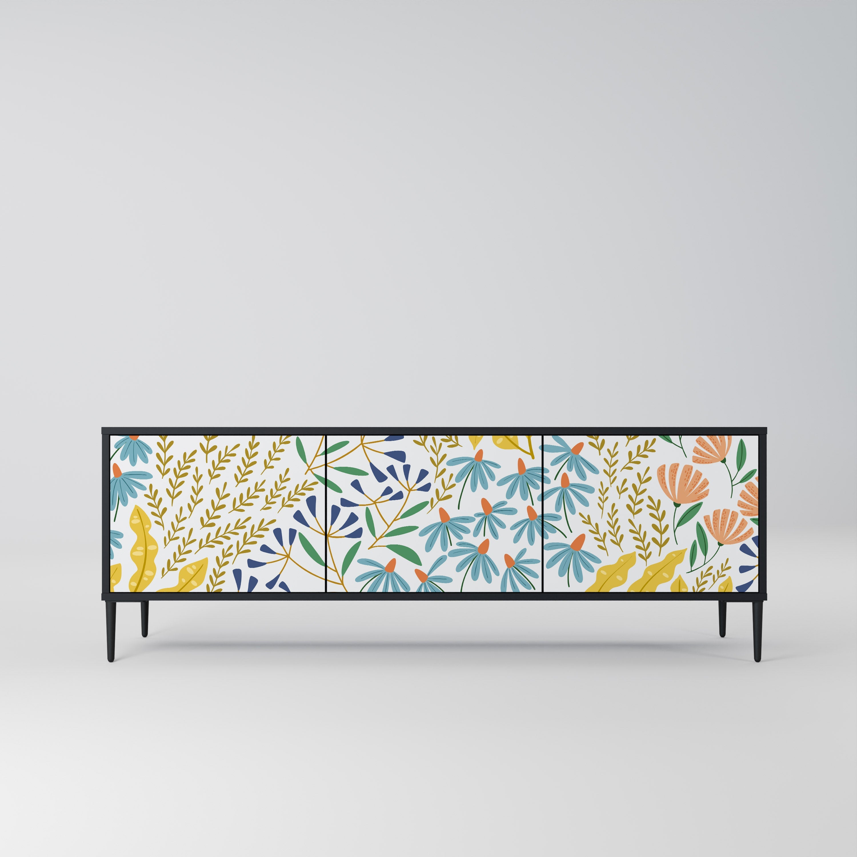 HELLO SPRING 3-Door TV Stand in Black Finish