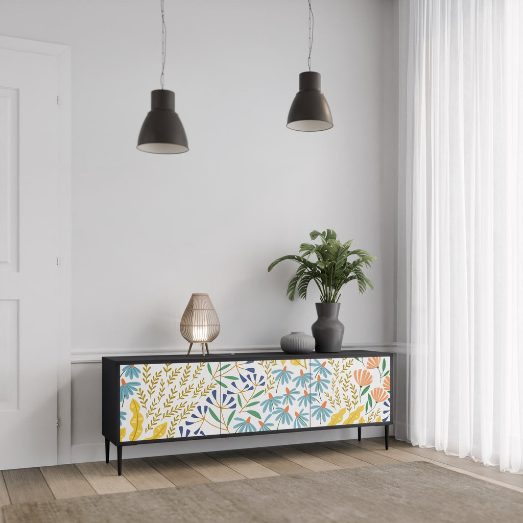 HELLO SPRING 3-Door TV Stand in Black Finish