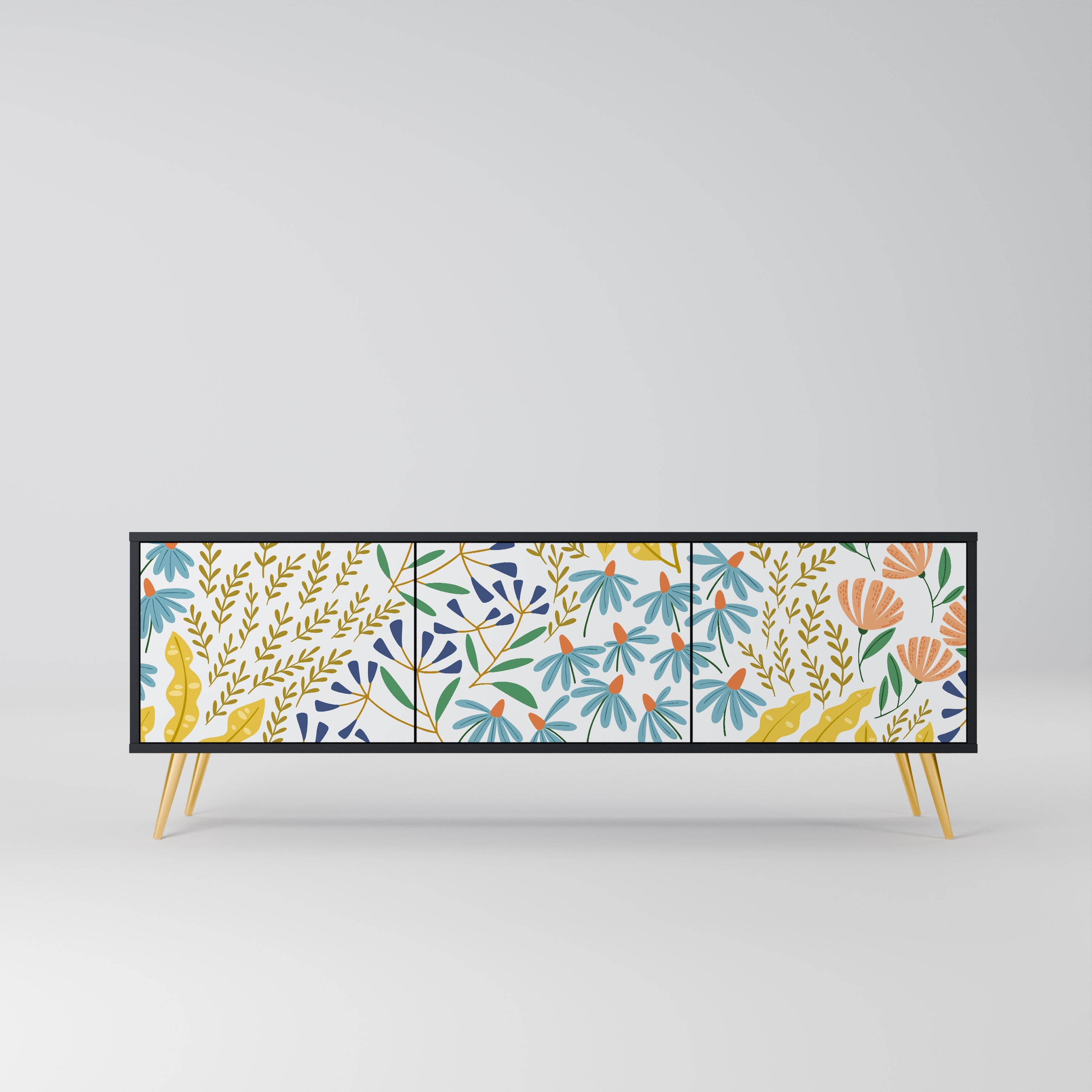 HELLO SPRING 3-Door TV Stand in Black Finish